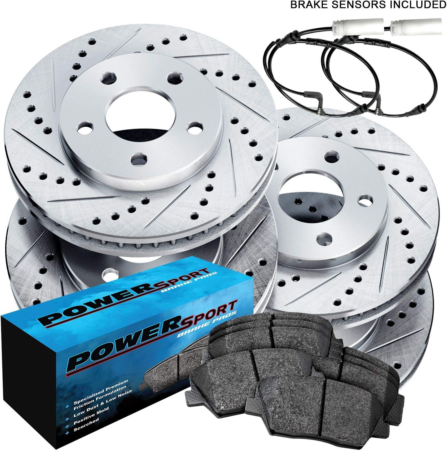 Power SportFront Rear Brakes and Rotors Kit |Front Rear Brake Pads| Brake Rotors and Pads| Ceramic Brake Pads and Rotors |fits 2003-2015 Audi Q7; Porsche Cayenne; Volkswagen Touareg
