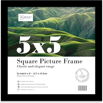 5x5 Inch Black Square Thin Photo Frame Wall Mountable and Freestanding Thin Picture Frame Standard Square Photograph Size, 5" X 5"12.7 X 12.7cm