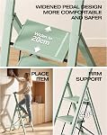 HillhutApex Step Ladder,3 Step Ladder with Handrail(Pale Green) | 150KG Capacity Aluminum Ladder,Foldable Ladders for Kitchen,Office,Library