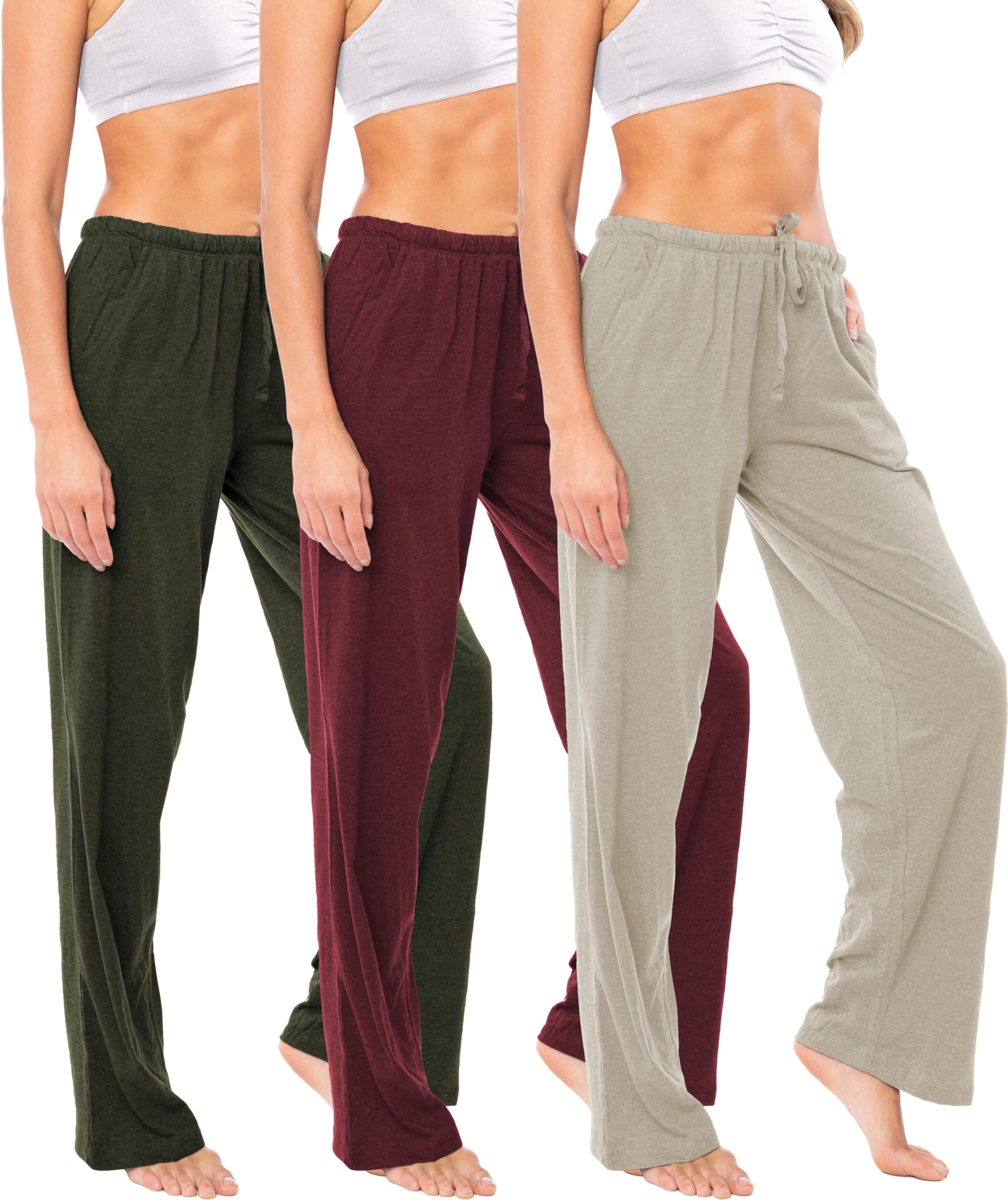 Sexy Basics Women's Soft Flex 100% Cotton Knit Pajama Pants | Lounge Sleep Bottoms | Drawstring &amp; Pockets| Multi Packs