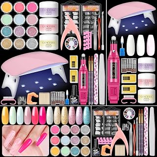 COSCELIA Acrylic Nail Kit for Beginners: Complete Set with Drill, UV Lamp, Glitter Powder, Rhinestones & Powders - Professional DIY Nails