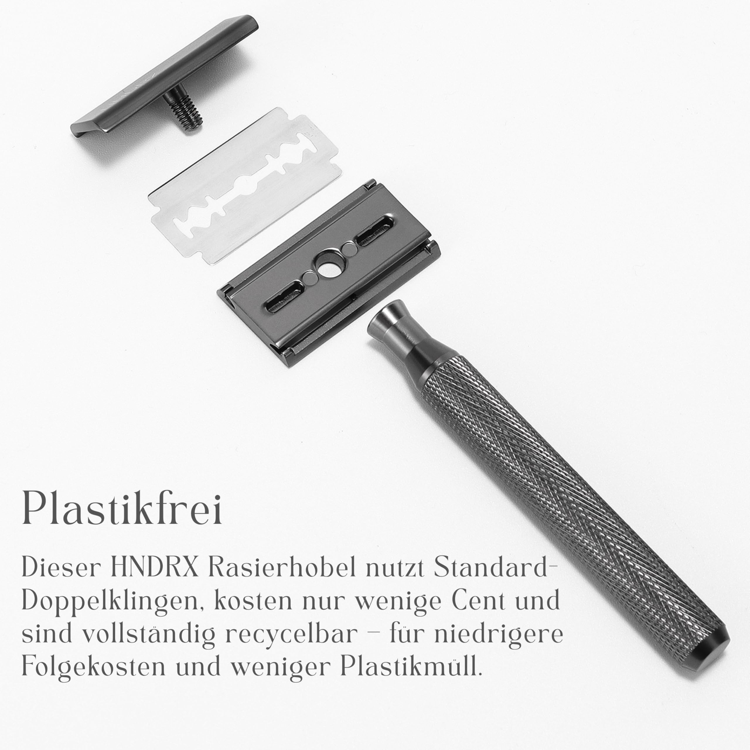 HNDRX® Safety Razor - Maquinilla de afeitar para hombre y mujer, ángulo de 30°, incluye 10 hojas de afeitar japonesas, soporte para maquinilla de afeitar y protector de hoja (aluminio aeronáutico)