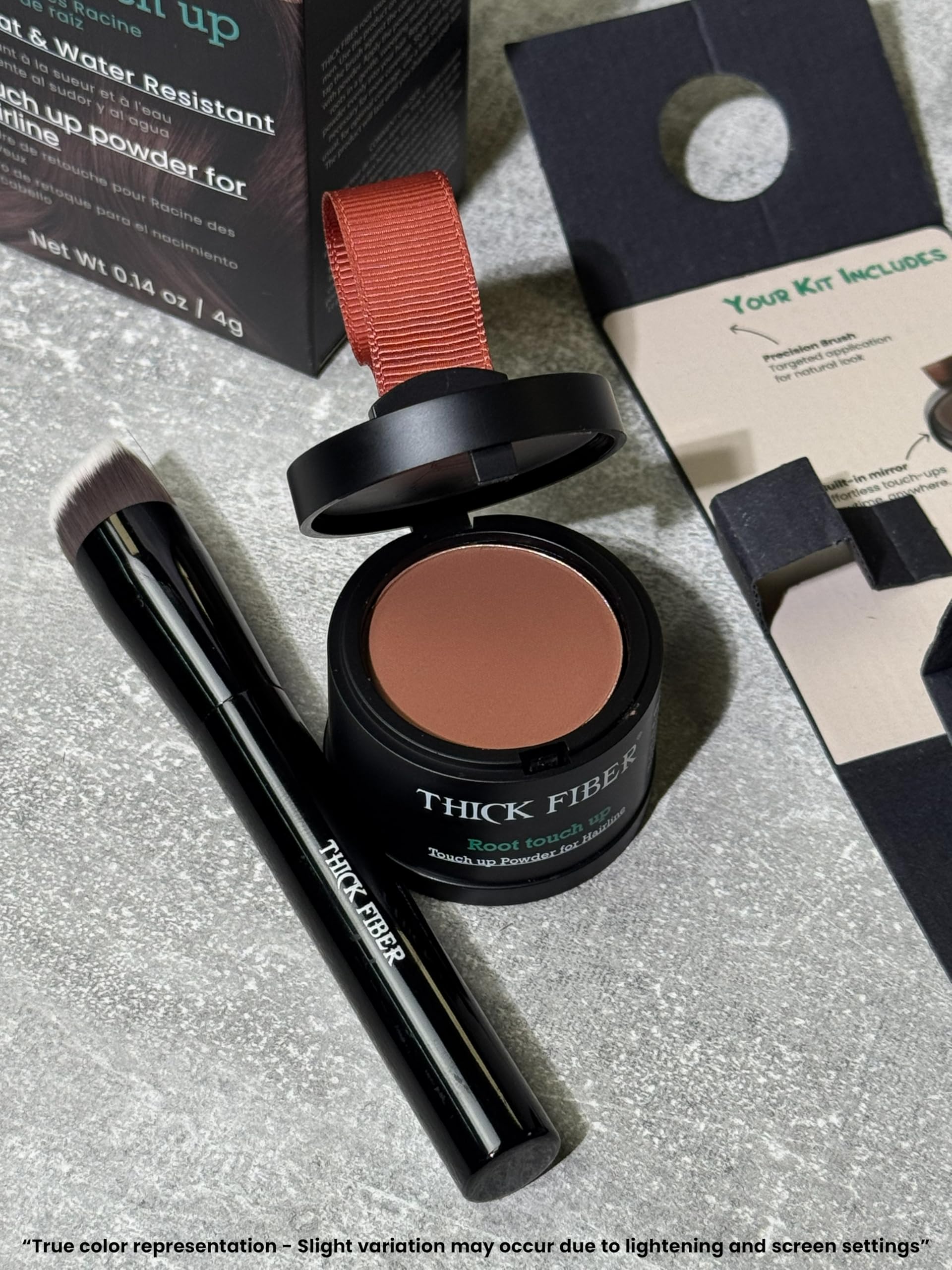 THICK FIBER Root Touch Up & Hairline Poudre avec pinceau 4 g – Couvre les racines grises et les cheveux clairsemés – Résistant à la transpiration et à l'eau – Correcteur de cheveux pour taches chauves