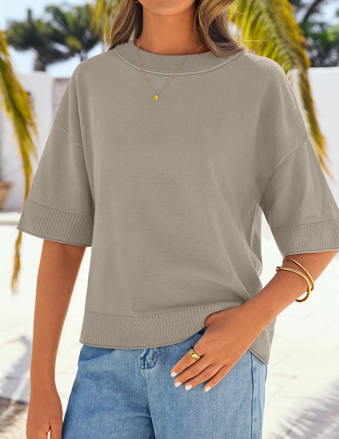 ZESICA Women's Casual Short Sleeve Sweaters 2026 Summer Oversized Crewneck Soft Knit Cropped Tops Trendy Outfits - Image 4