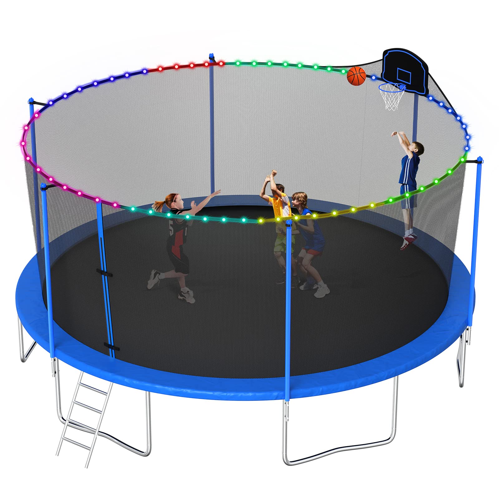 SKYUP 16 FT 1300LBS Tranpoline for Kids and Adults with Patented Basketball Hoop, 【ASTM CPC CPSIA Approved】 Recreational Tranpoline with 6Safety Poles, Safety Net, 4-Step Ladder and Spring Cover