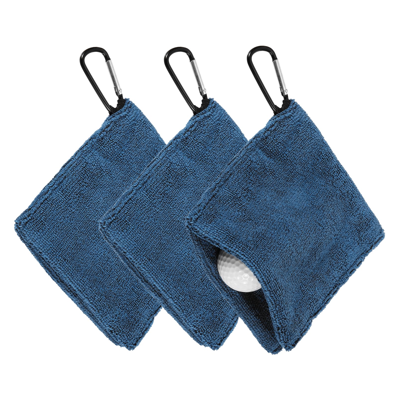 YELARXI Golf Ball Towel, 5.5 x 5.5 Inch Microfiber Small Golf Towel for Pocket with D Clip, 3 Pack & Dark Blue - Fitting For(Carts/Clubs/Bags/Course Exercise) โ image 1