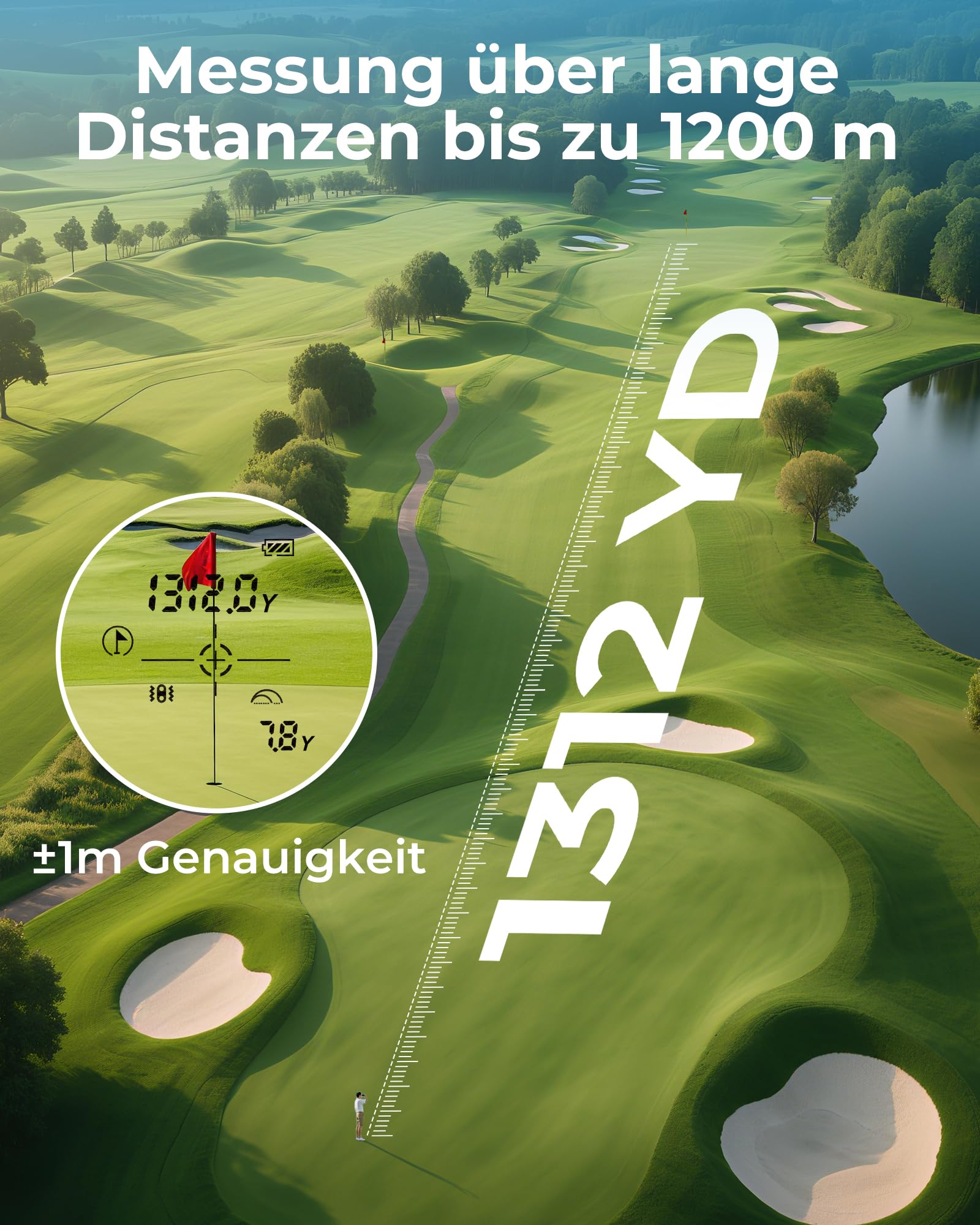 CIGMAN 1312Y Laser-Golf-Entfernungsmesser mit seitlichem Touchscreen, Neigungskompensation, 6-fache Vergrößerung, ±1Y Genauigkeit, Magnetstreifen, externes Farbdisplay, Flaggensperre, ±1 m Genauigkeit