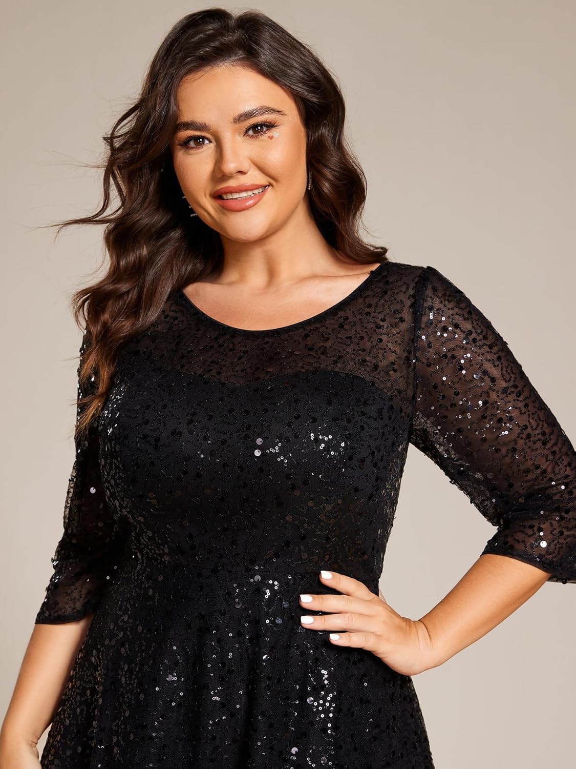 Ever-Pretty Women's Sequin Cocktail Party Dress Empire Waist A Line Plus Size Midi Formal Wedding Guest Dresses - Image 5