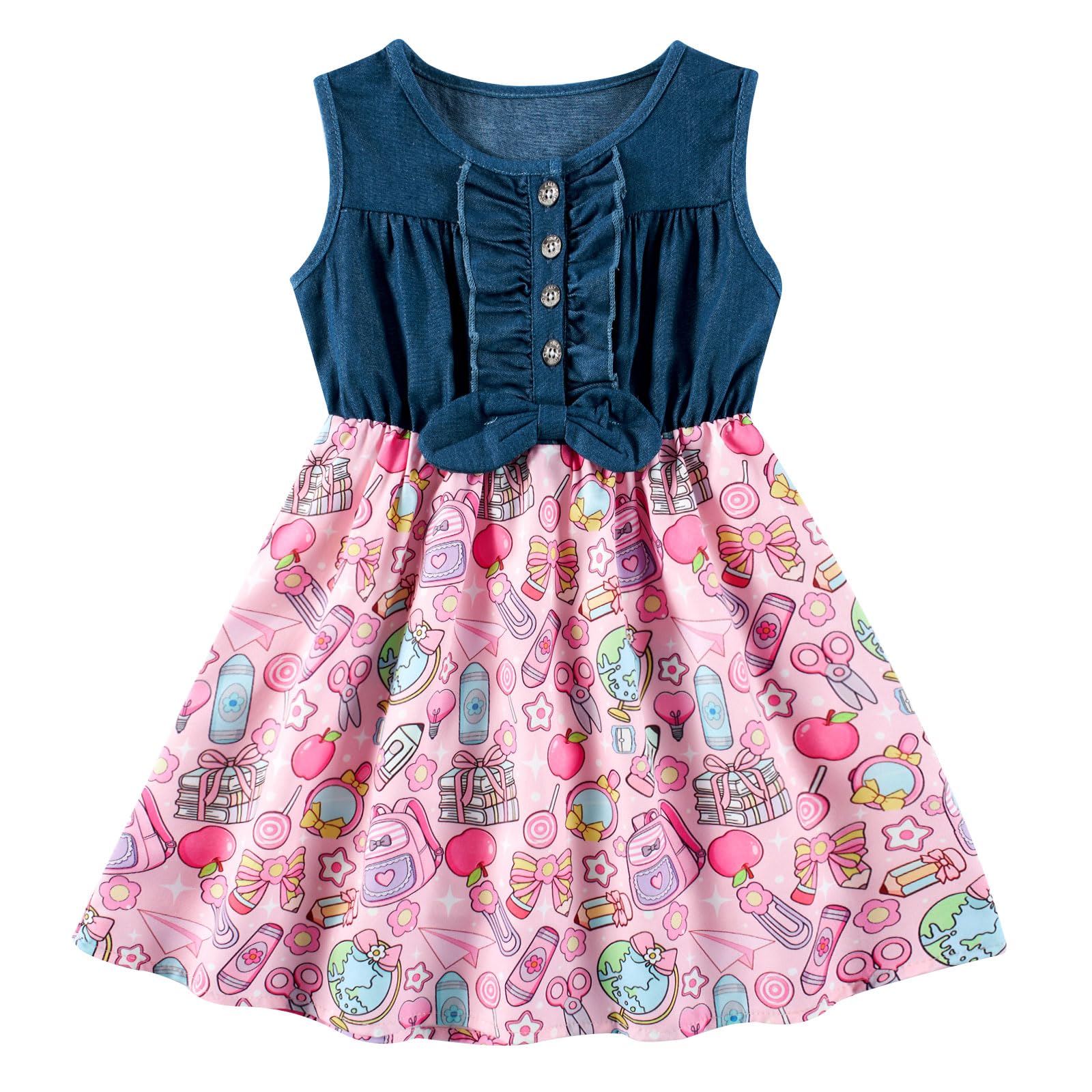 Enlifety 2-8T Girls Sleeveless Denim Dress - Soft Double-Lined Cowgirl Outfit for Spring/Summer, School & Holidays