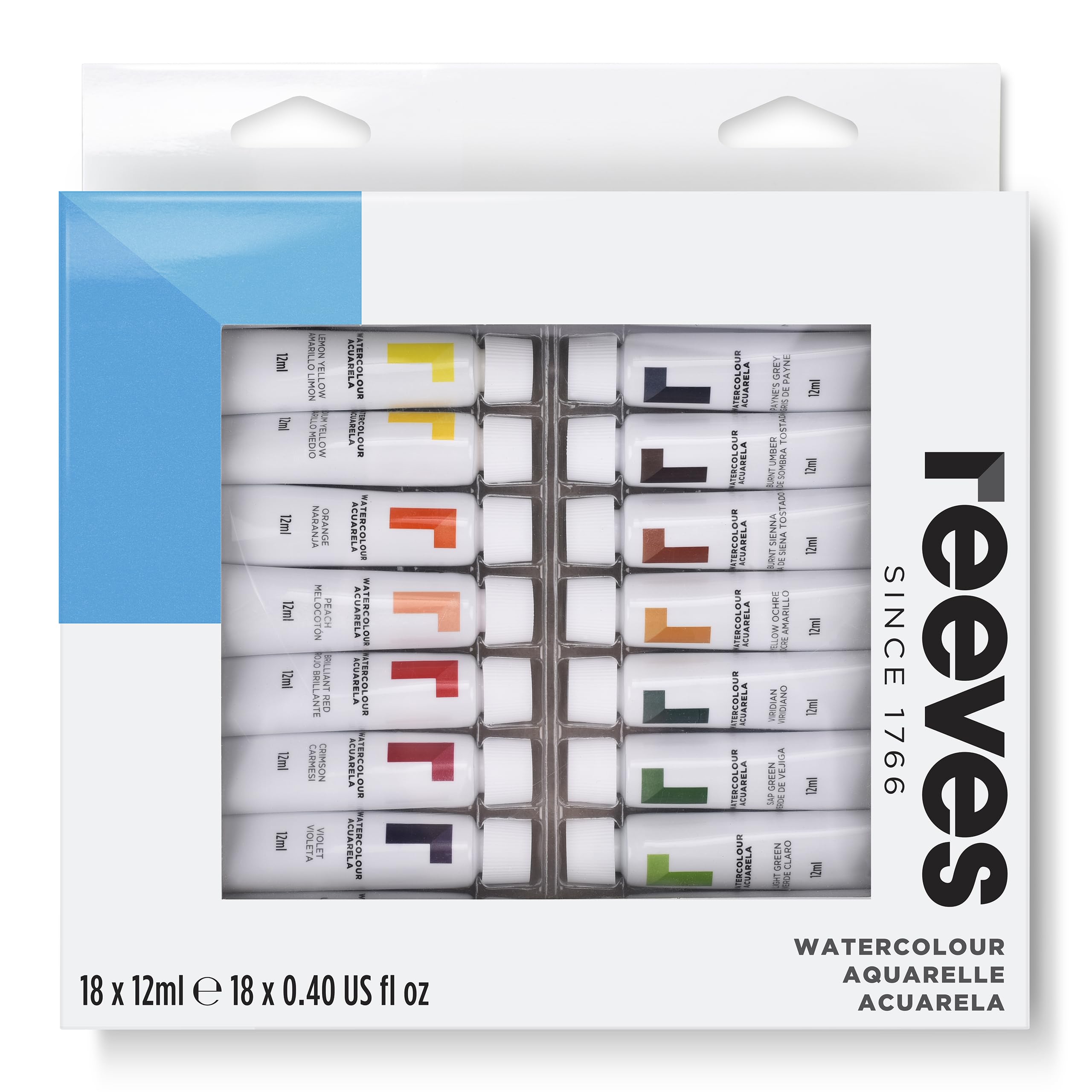 Reeves Watercolour Paint Set 18 X 12ml – 18 Rich Assorted Watercolours Tubes – Suitable for beginners, leisure and recreational users​