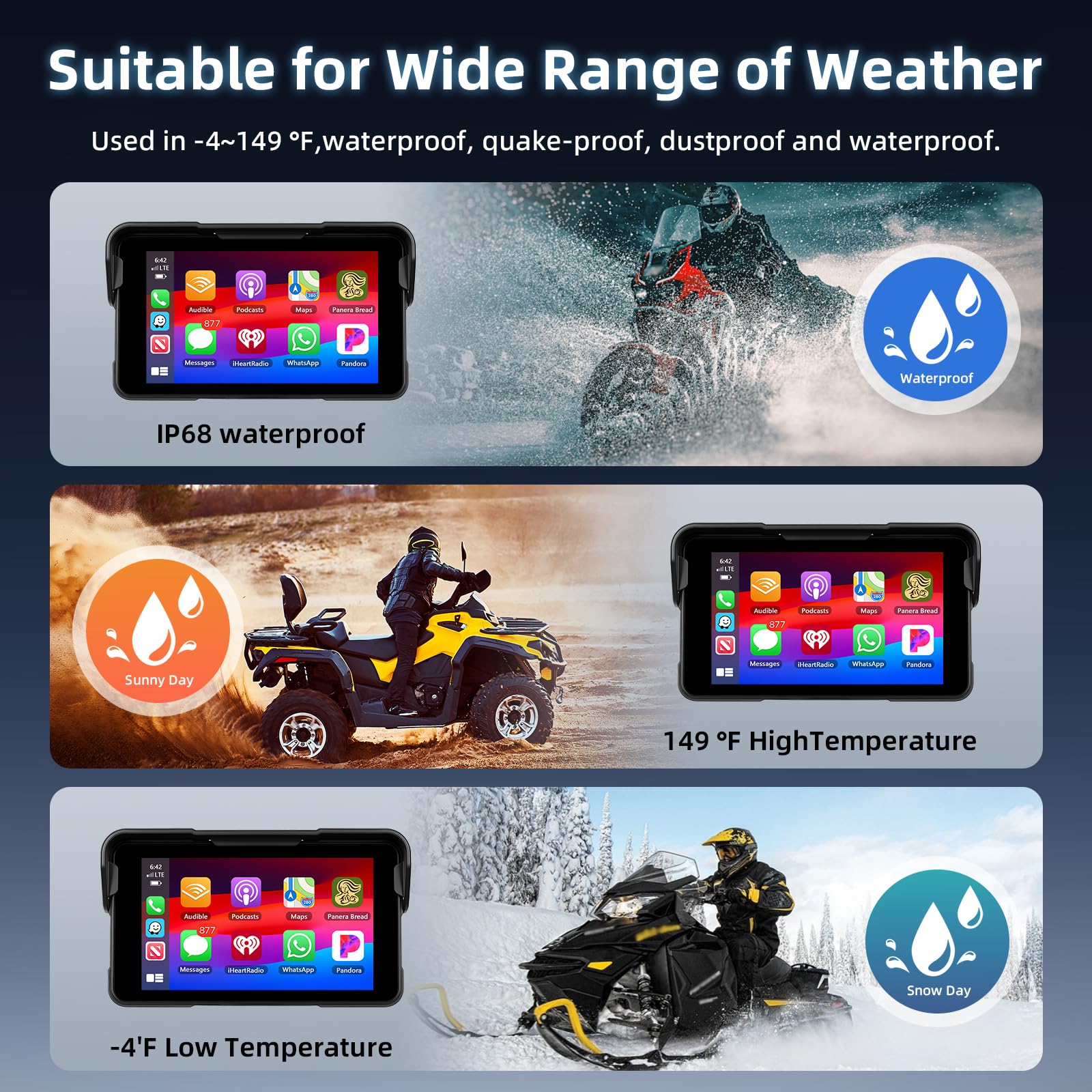 Motorrad Carplay Bildschirm mit Navigation, Tragbarer 5 Zoll Wasserdichter Touchscreen mit Kabelloses CarPlay und Android Auto Motorrad, Bluetooth, EQ, Kalibrierung Berühren