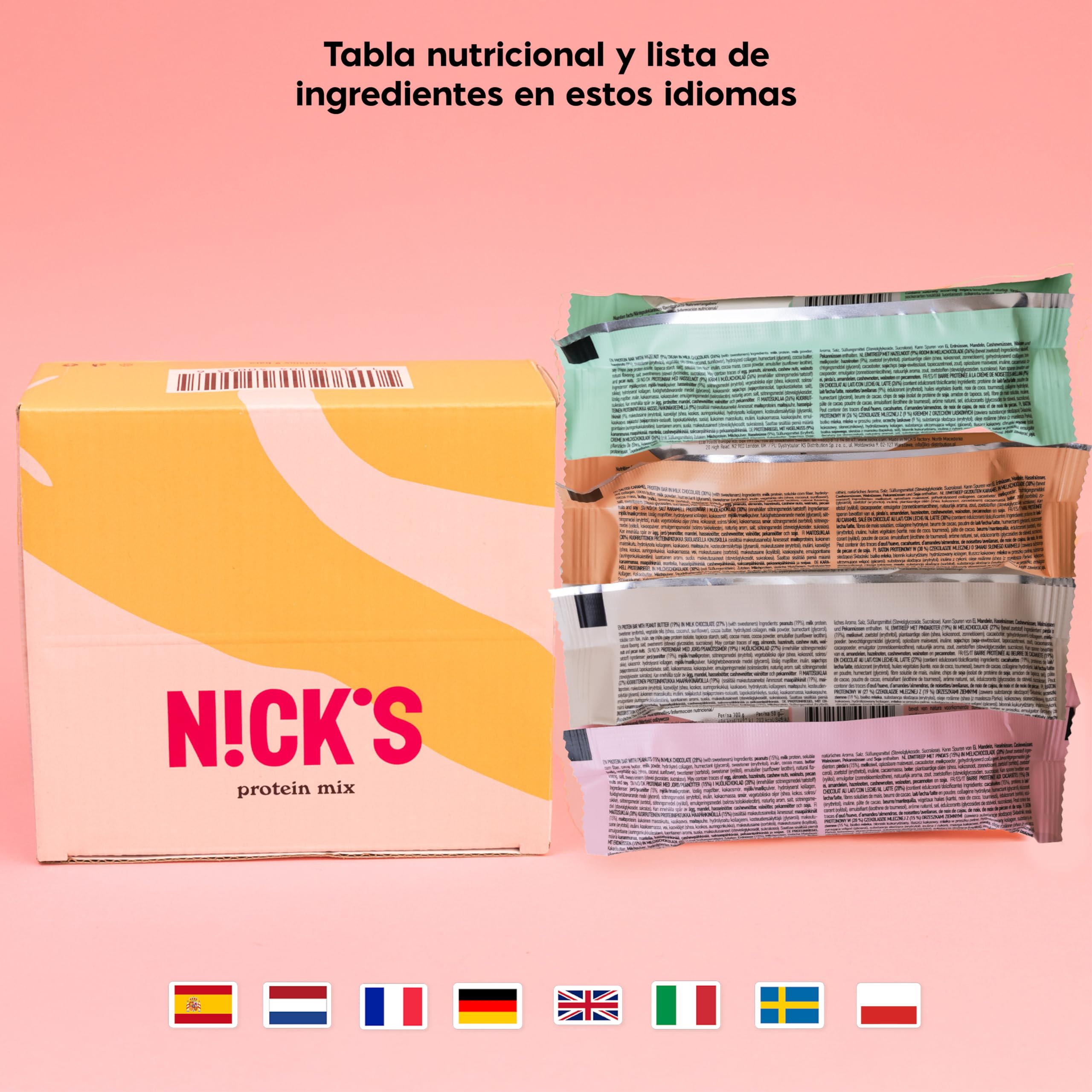 NICKS Mix de Barritas Proteina, Keto Protein Bar de Chocolate 4g Carbohydratos Netos 15g Proteína y 5g Colágeno Sin Azúcar Añadido Low Carb Proteicas Snacks Sin Gluten (9x50g)