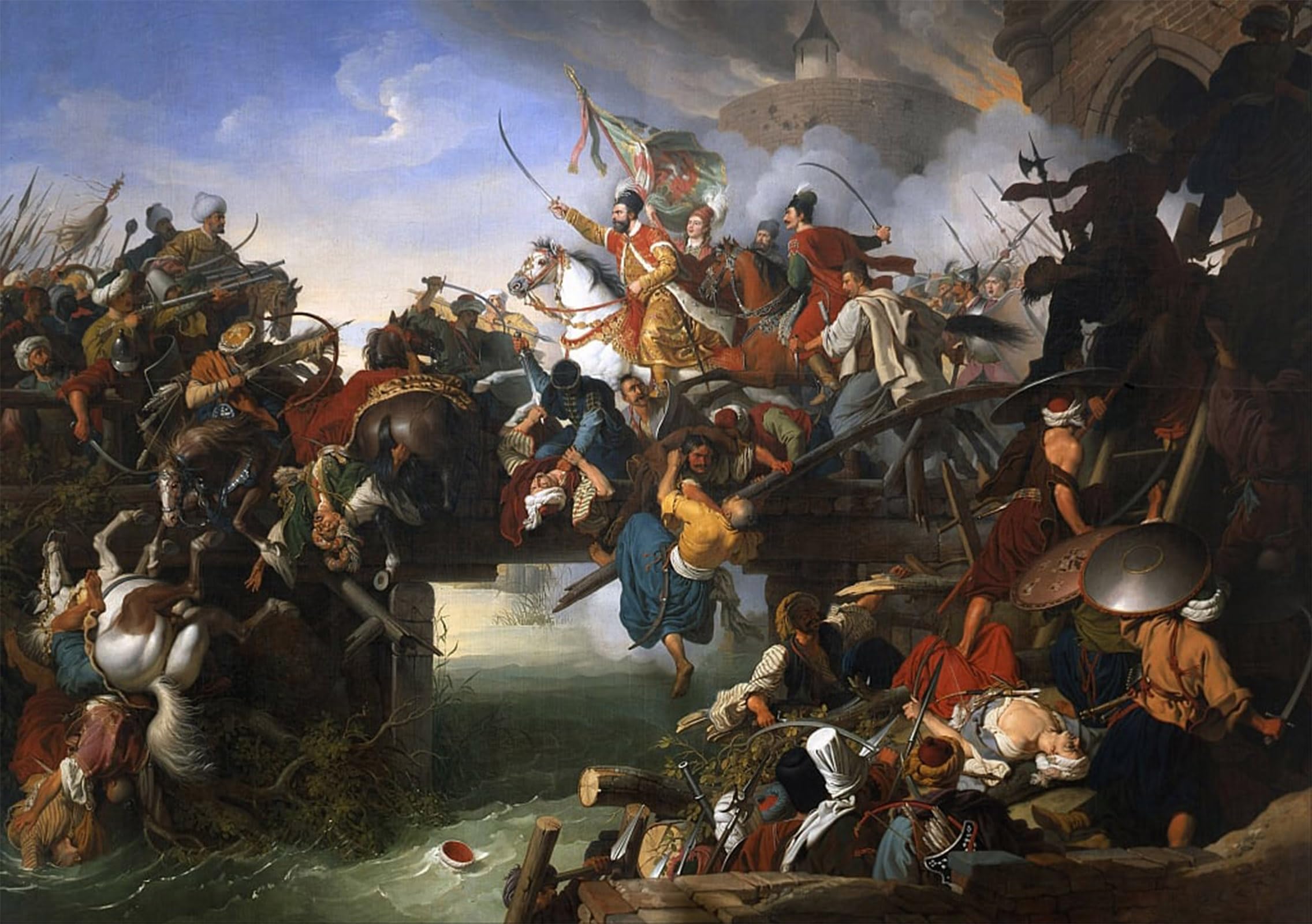 ARTXLXXBN Famous Painting Canvas Artwork Graffiti Print the Defense of Sziget Against the Turks by Johann Peter Krafft Portrait Canvas Image for Home Decor 60x90cm