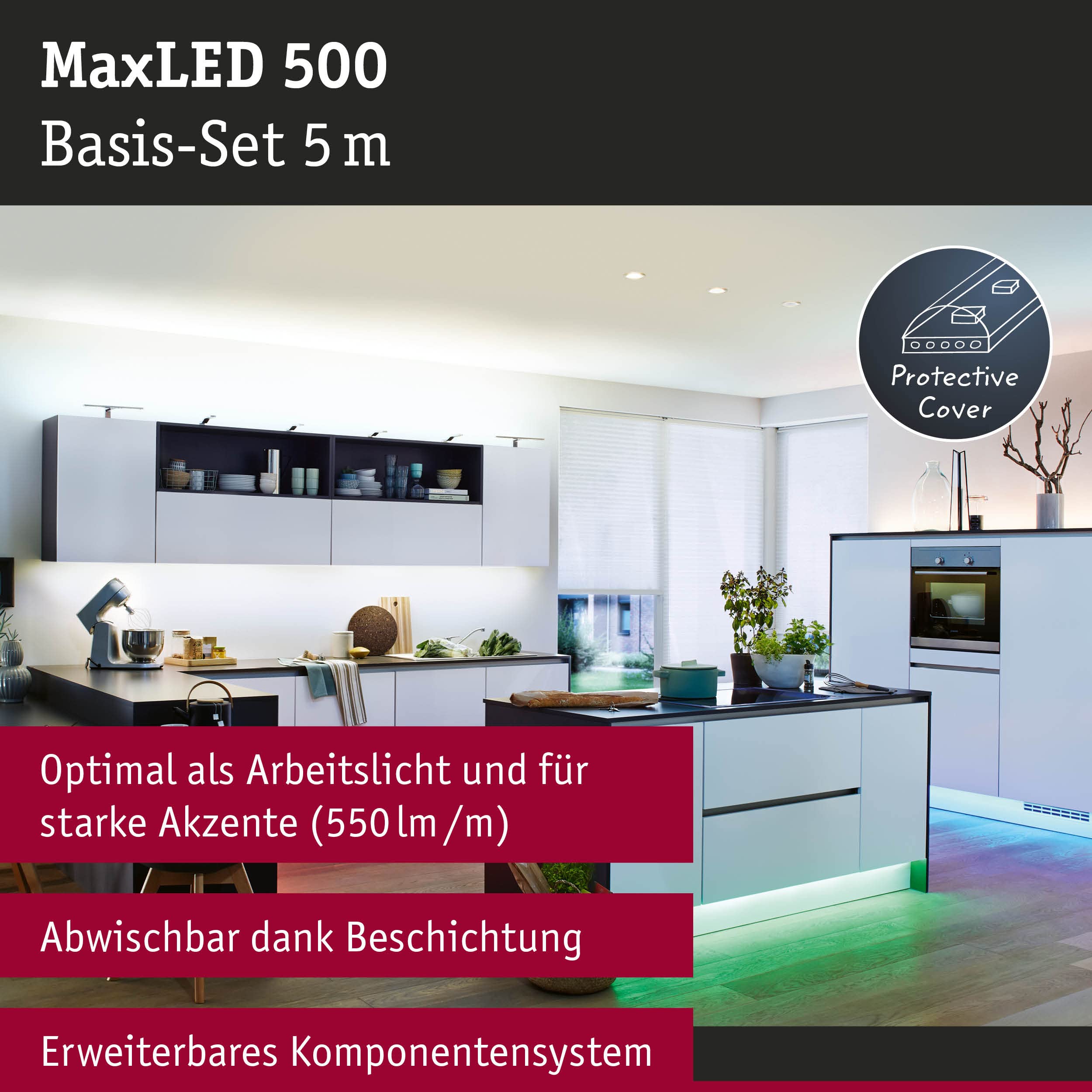 Paulmann 78885 LED Stripe MaxLED 500 Basisset Smart Home Zigbee IP44 5m incl. 1x26 W dimmbar RGBW Farbsteuerung Silber Kunststoff Lichtstreifen 3000 K