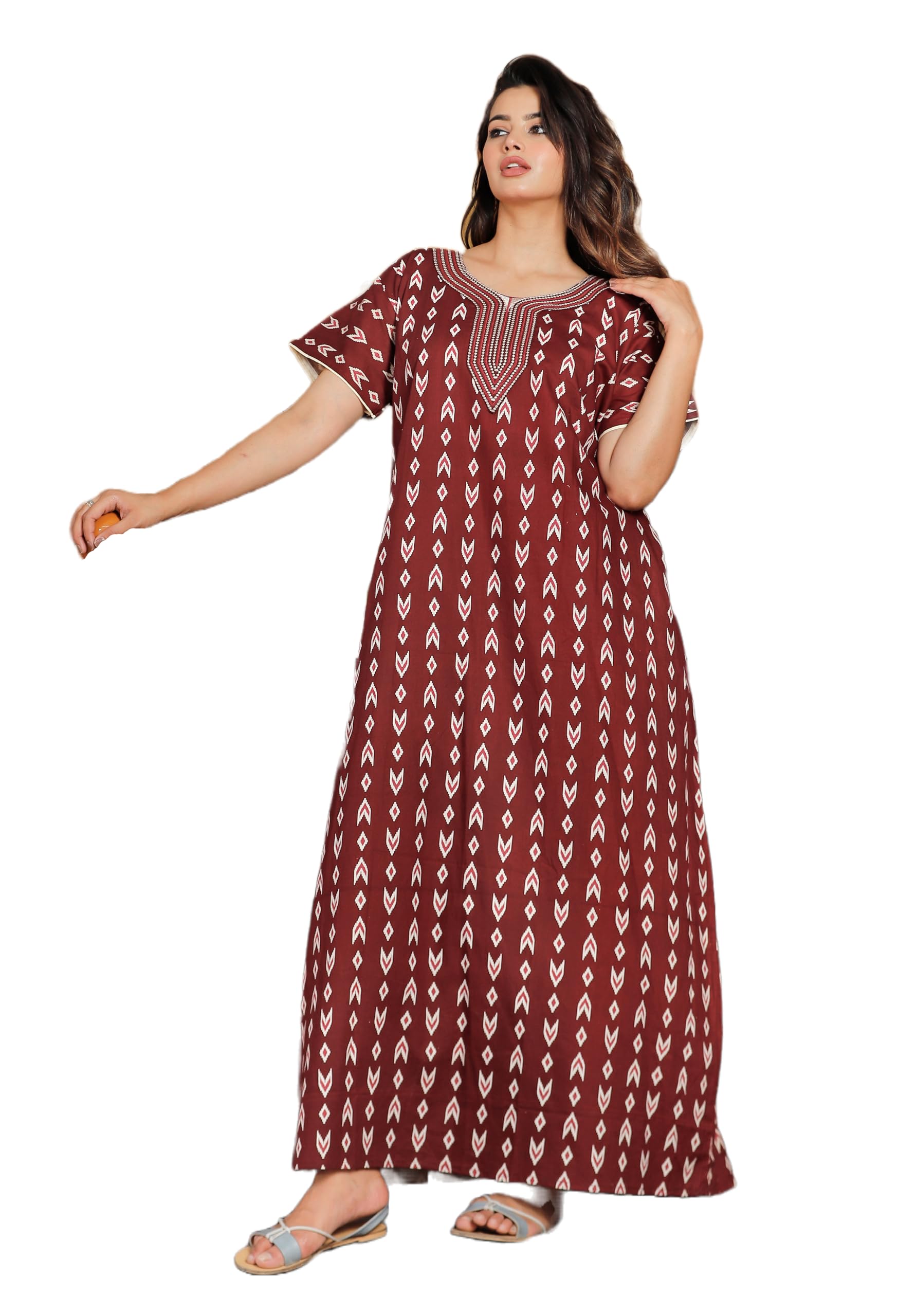 Women's Pure Cotton Block Print Regular Rajasthani Jaipuri Maxi Nighty