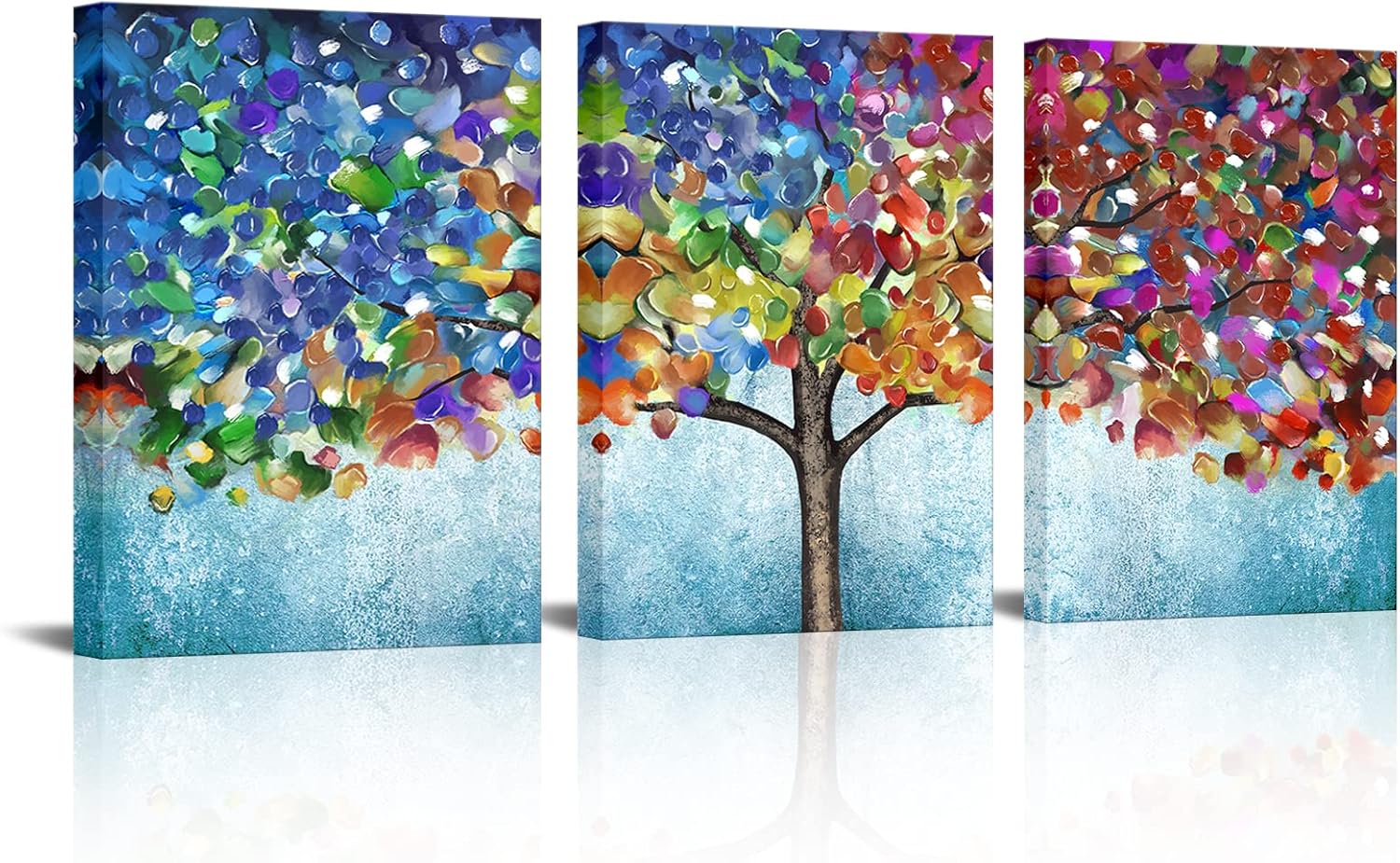 HOMEOART Tree of Life Wall Art 3Pcs Abstract Colorful Blooming Tree Painting Framed Canvas Artwork Living Room Bedroom Home Wall Decor 12"x16"x3Pcs