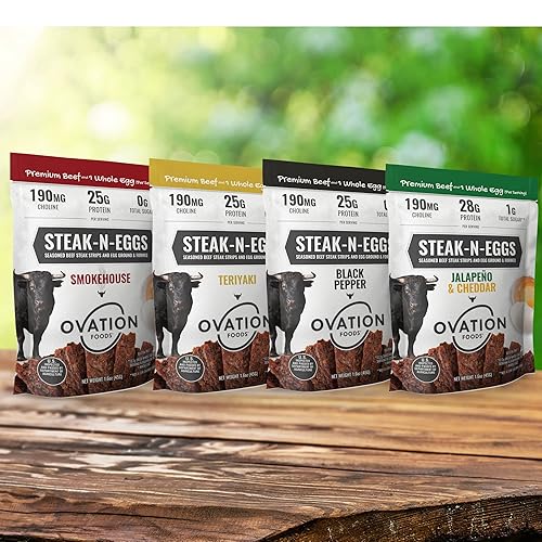 Miniatura 9 de Ovation Foods Steak-N-Eggs - Tiras de carne, cero azúcar, cecina alta en proteínas (0.88 oz de proteína premium), sin gluten, KETO, Paleo bolsa de