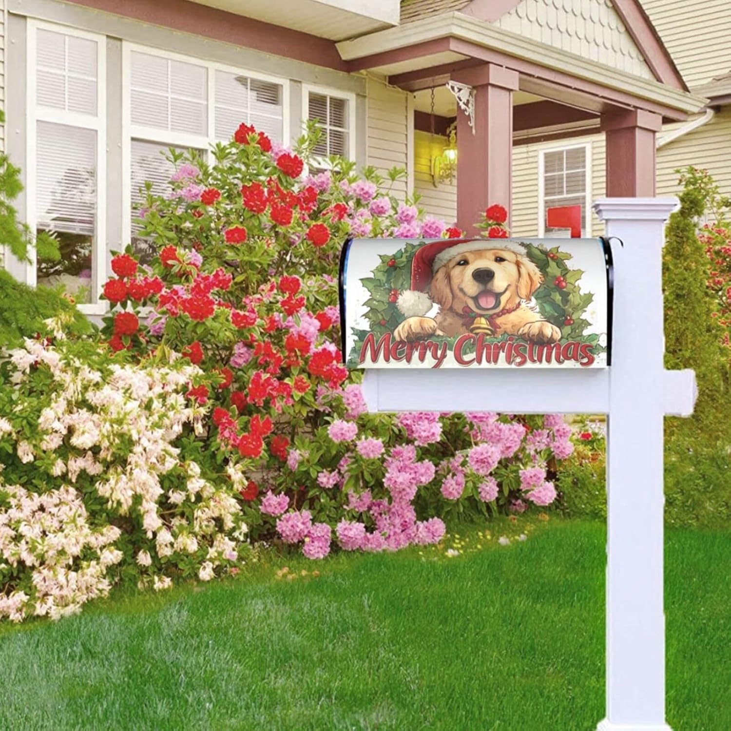 Christmas Dog Mailbox Covers Magnetic Letterbox Covers 21x18 Inch for Garden Outdoor Decoration