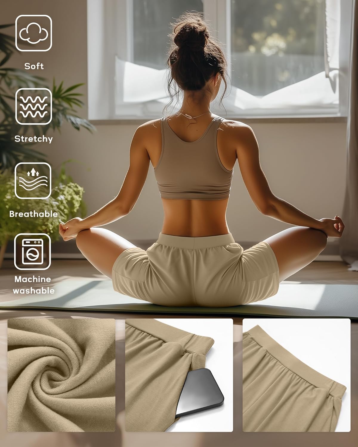 Huukeay 3 Pack Women's Sweat Shorts, Casual Summer Elastic High Waist Athletic Short Lounge Comfy Gym Sweatshorts with Pocket - Image 4