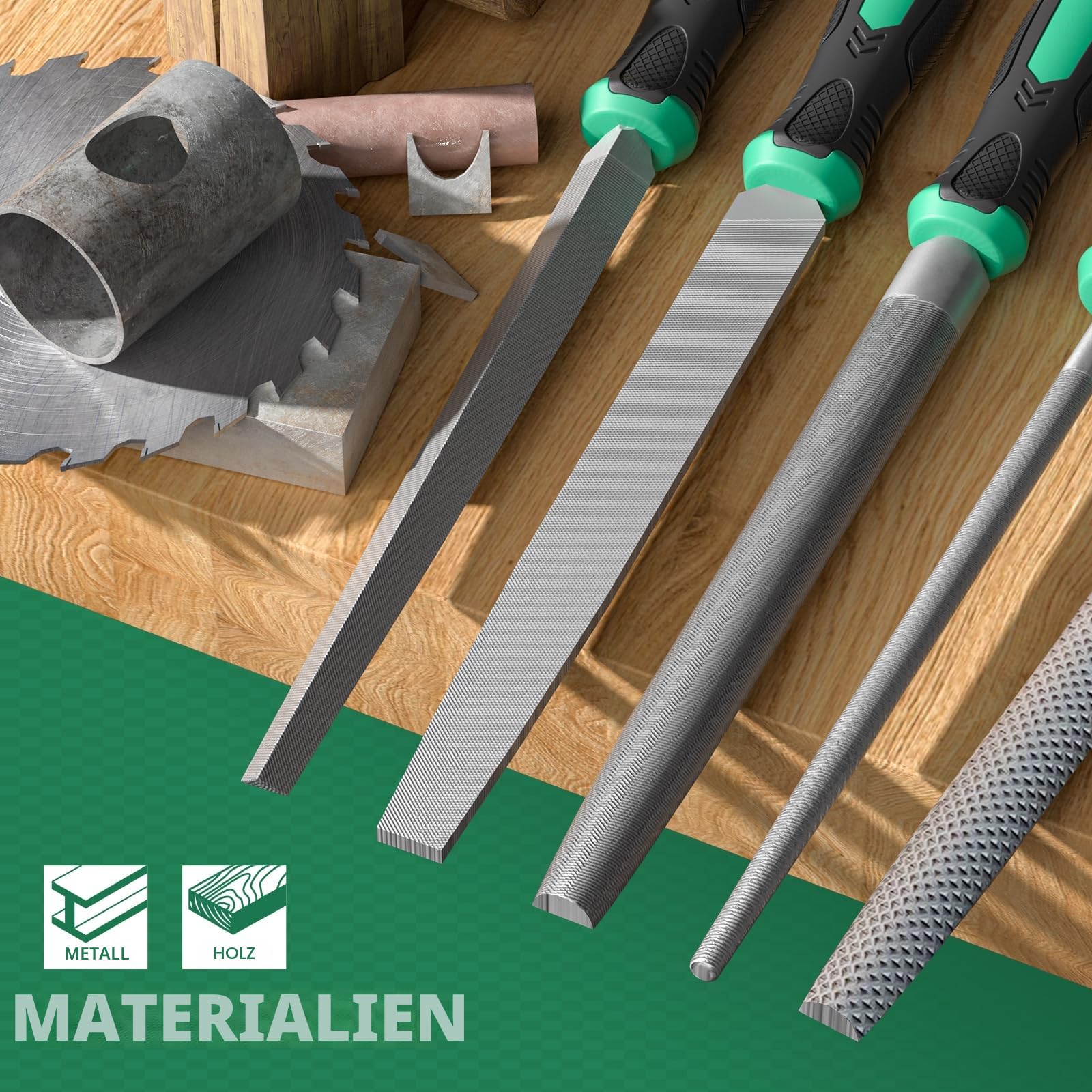 Professionelles Metallfeilen-Set in Industriequalität, Hartstahl, 5 Formen (flach/halbrund/rund/dreieckig/quadratisch) für gehärteten Stahl
