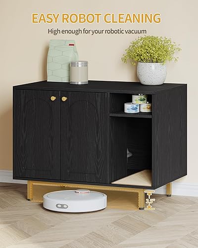 Miniatura 6 de Hzuaneri Caja de arena para gatos cerrada, armario oculto con almacenamiento, casa de madera para gatos de interior grande, mesa auxiliar moderna