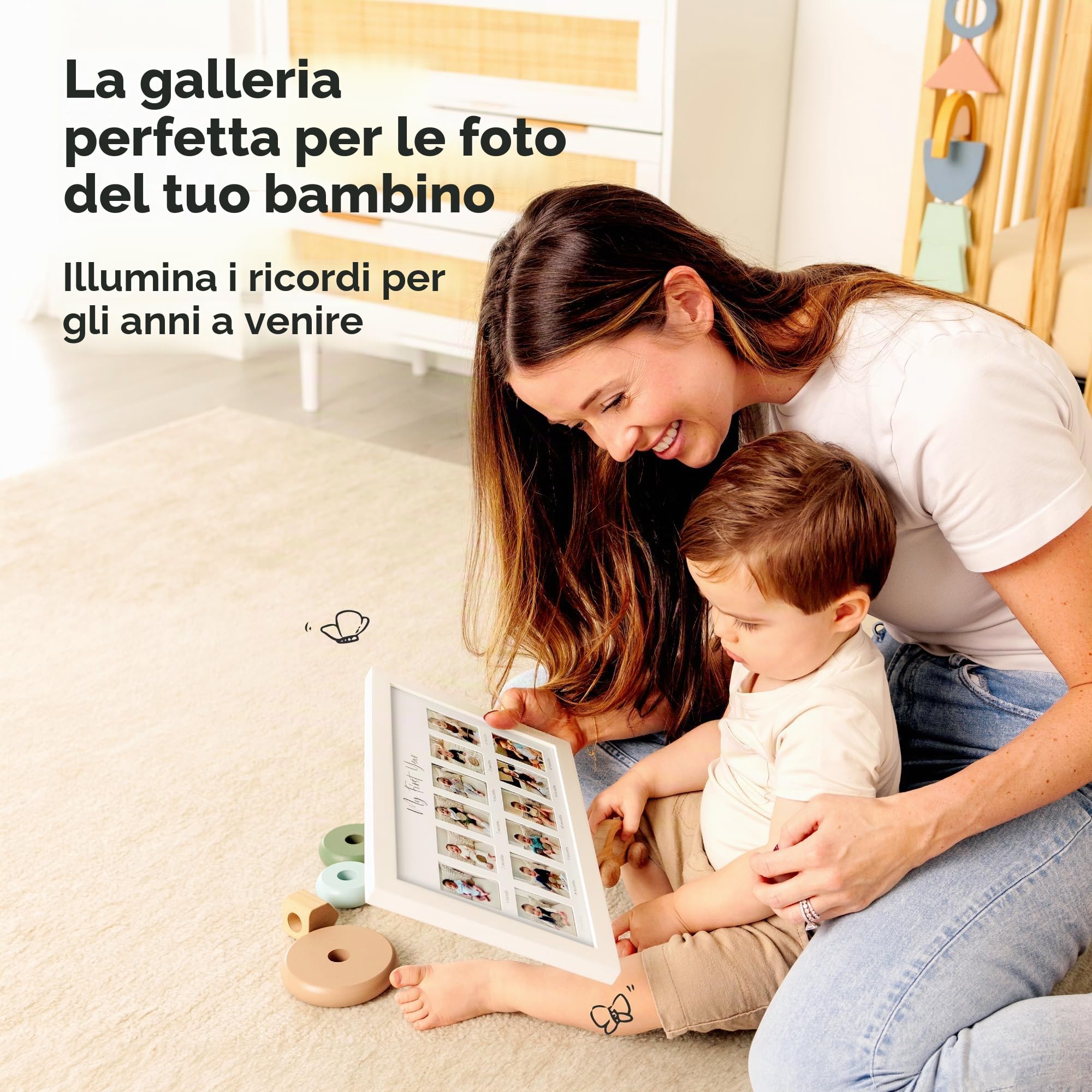 KeaBabies Cornice portafoto con scritta My First Year, cornice per foto di 12 mesi, per neonata, regalo per baby shower, ricordo mensile per un anno di compleanno, per il primo asilo (Alpine White)