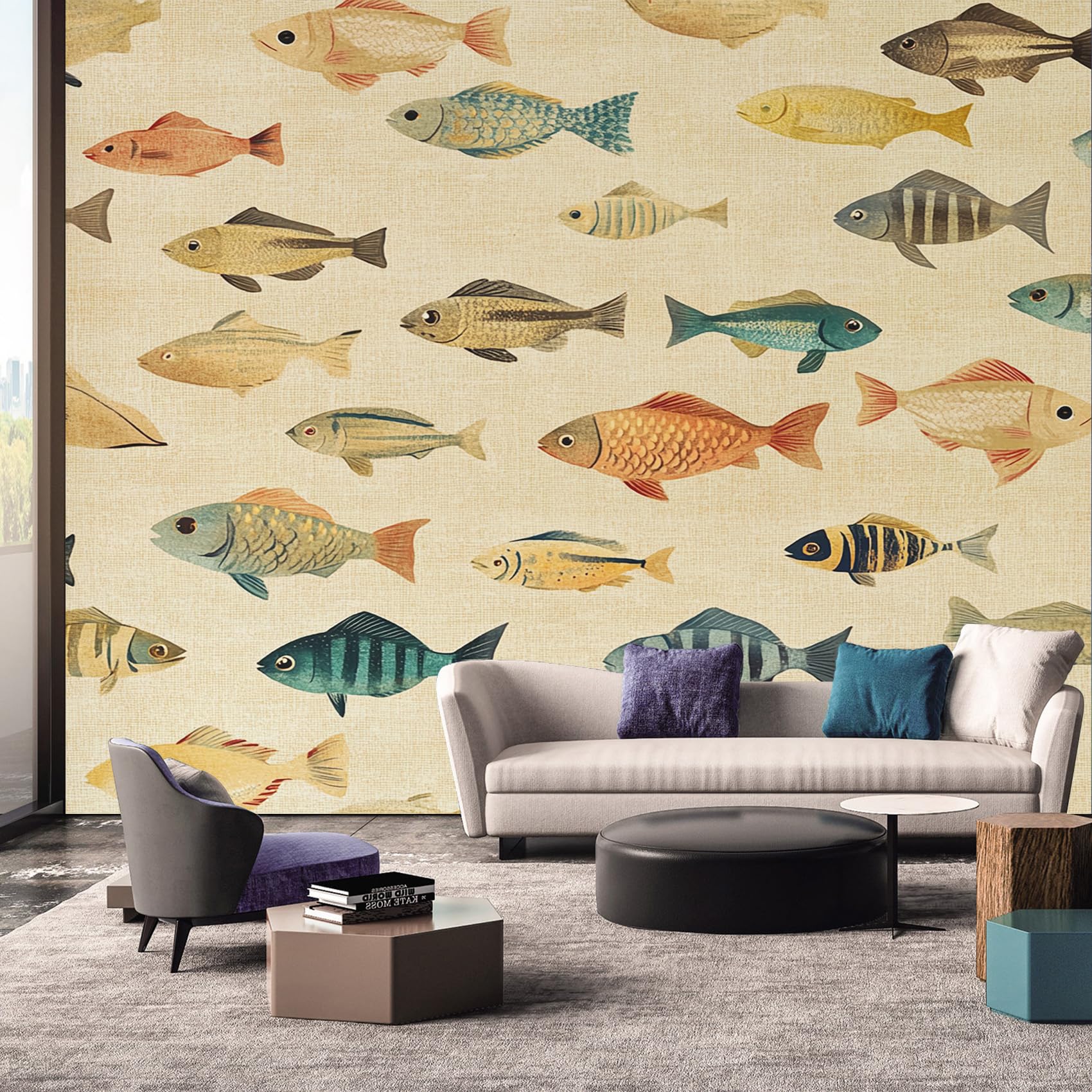 Fish Wallpaper, Underwater Life Cartoon Wall Mural, Wallpaper for Bedroom Living Room, Home Decor, Photo Wall Paper, 400 x 280 cm &WQVE