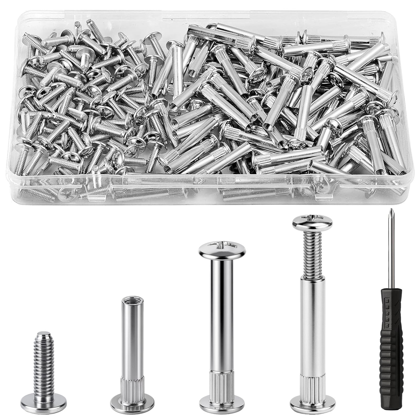 HavaCue 156Pcs M4 Cupboard Joining Bolts Screws, Cabinet Connectors 31-40mm (78PCS Binding Screws & 78PCS Connecting Sleeves)