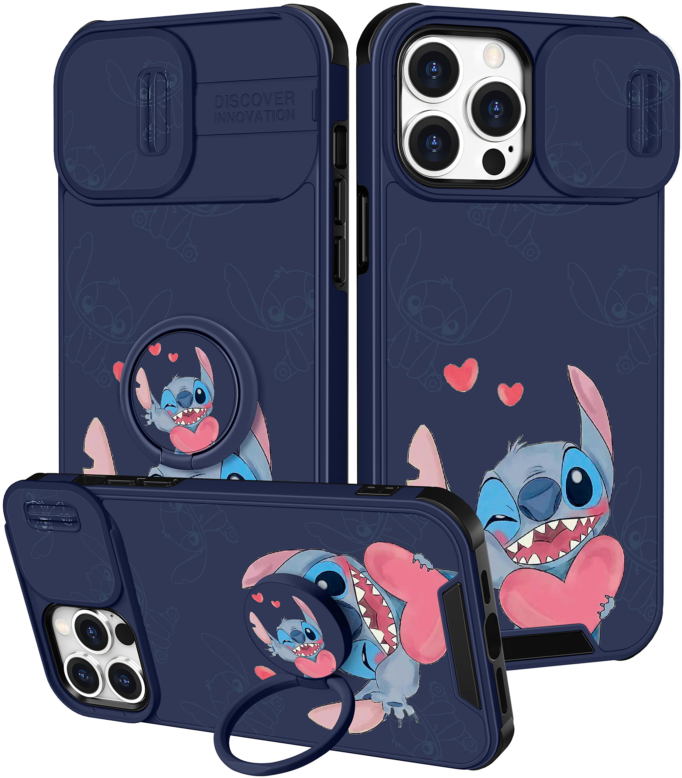 Qerrassa for iPhone 13 Pro Max Case Cute Cartoon 13 ProMax Case for Women Girly Boys Kids Kawaii Funny Cool Case with Camera Cover & Ring Holder for Apple iPhone 13 Pro Max 6.7", Wink Shidi