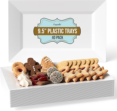 Exquisite Platos de plástico rectangulares blancos de 9.5 pulgadas, 40 unidades