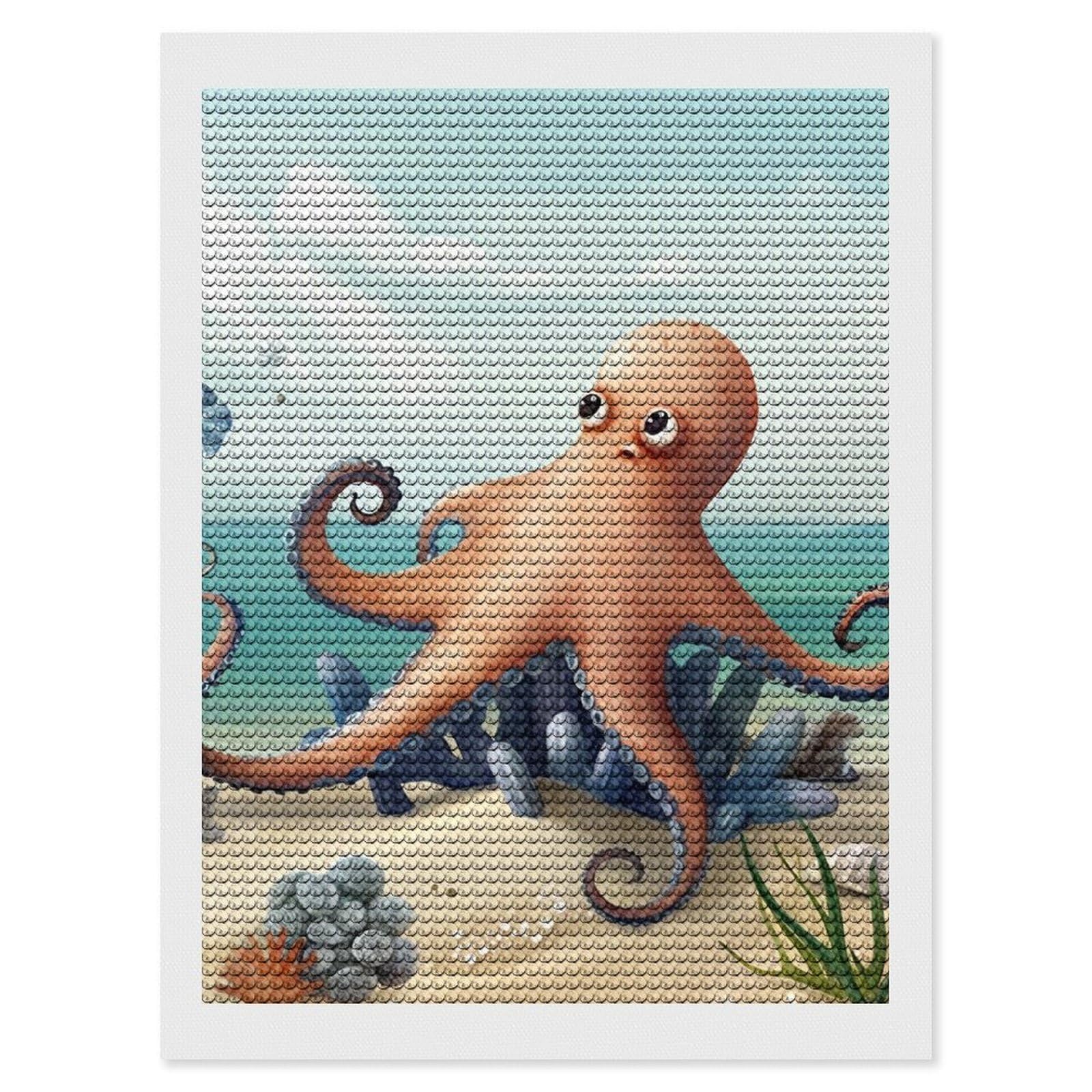 Beach Octopus Starfish Diamond Art Kits for Adults, DIY 5D Diamonds Painting Kits for Beginner, Round Full Drill Diamond Dots Painting, Diamonds Pictures Gem Art and Crafts Wall Decor 12"x16"