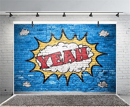 Amazon Com Csfoto 7x5ft Background For Yeah On Graffiti Wall Photography Backdrop Blue Brick Wall Success Cheer Joy Happy Doodle Childish Children Kid Baby Adult Portrait Photo Studio Props Polyester Wallpaper