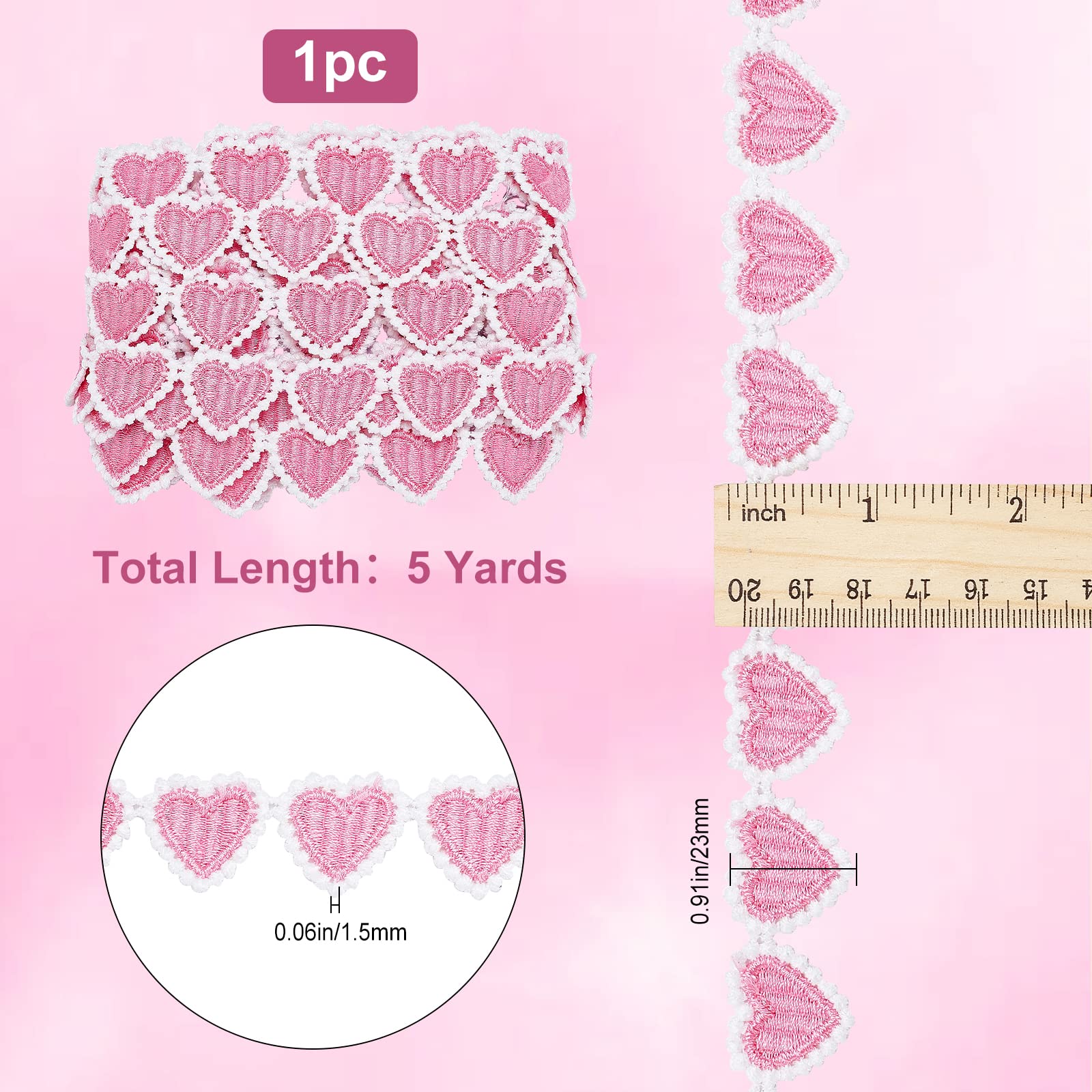 Amazon.com: GORGECRAFT 5 Yards 23mm Pink Heart Lace Trim Heart