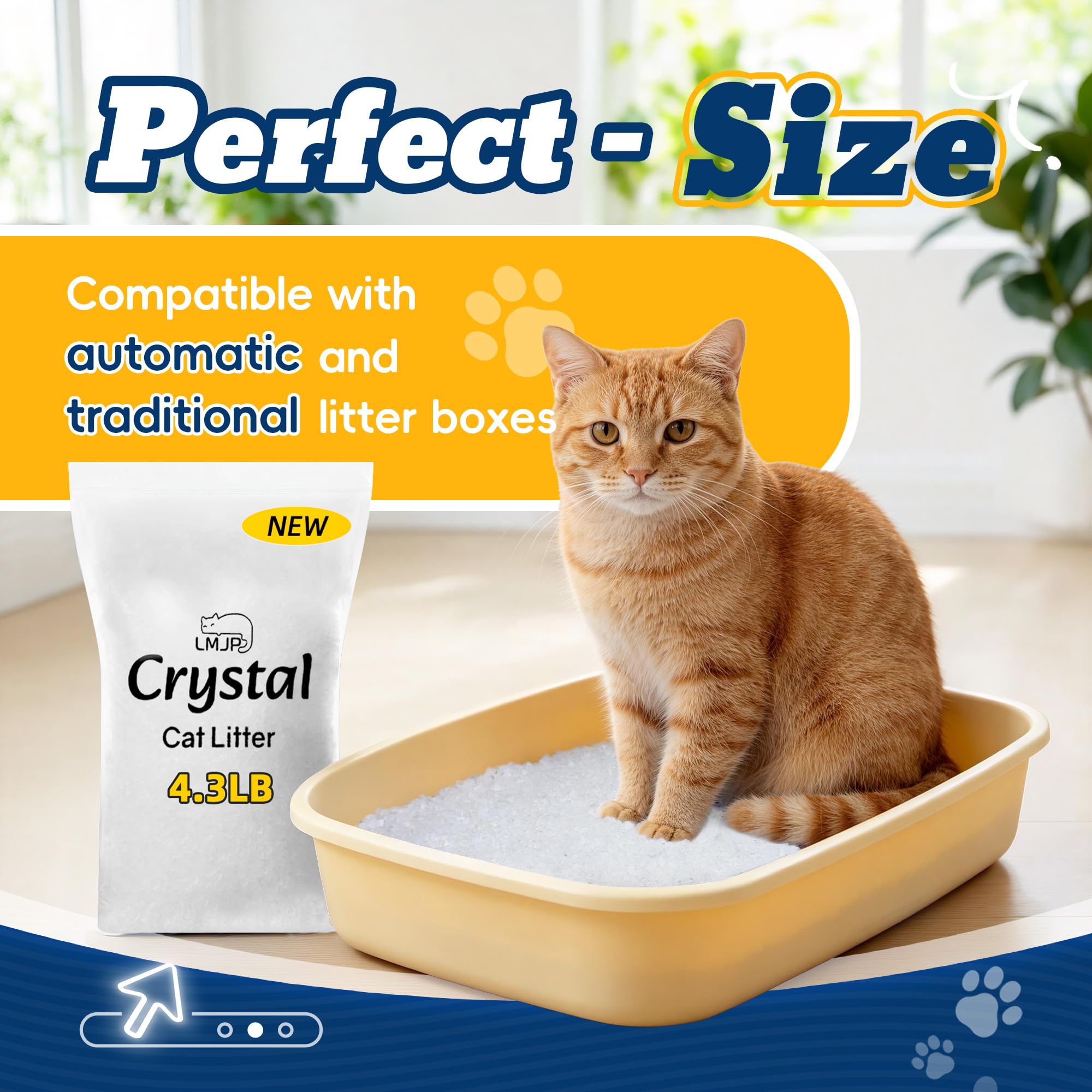 LMJP Crystal - Arena para gatos, 8.5 libras, rápida absorción de olores y humedad dura hasta 6 semanas, bajo seguimiento para menos desorden, cristales de gel de sílice sin perfume que no se aglutinan