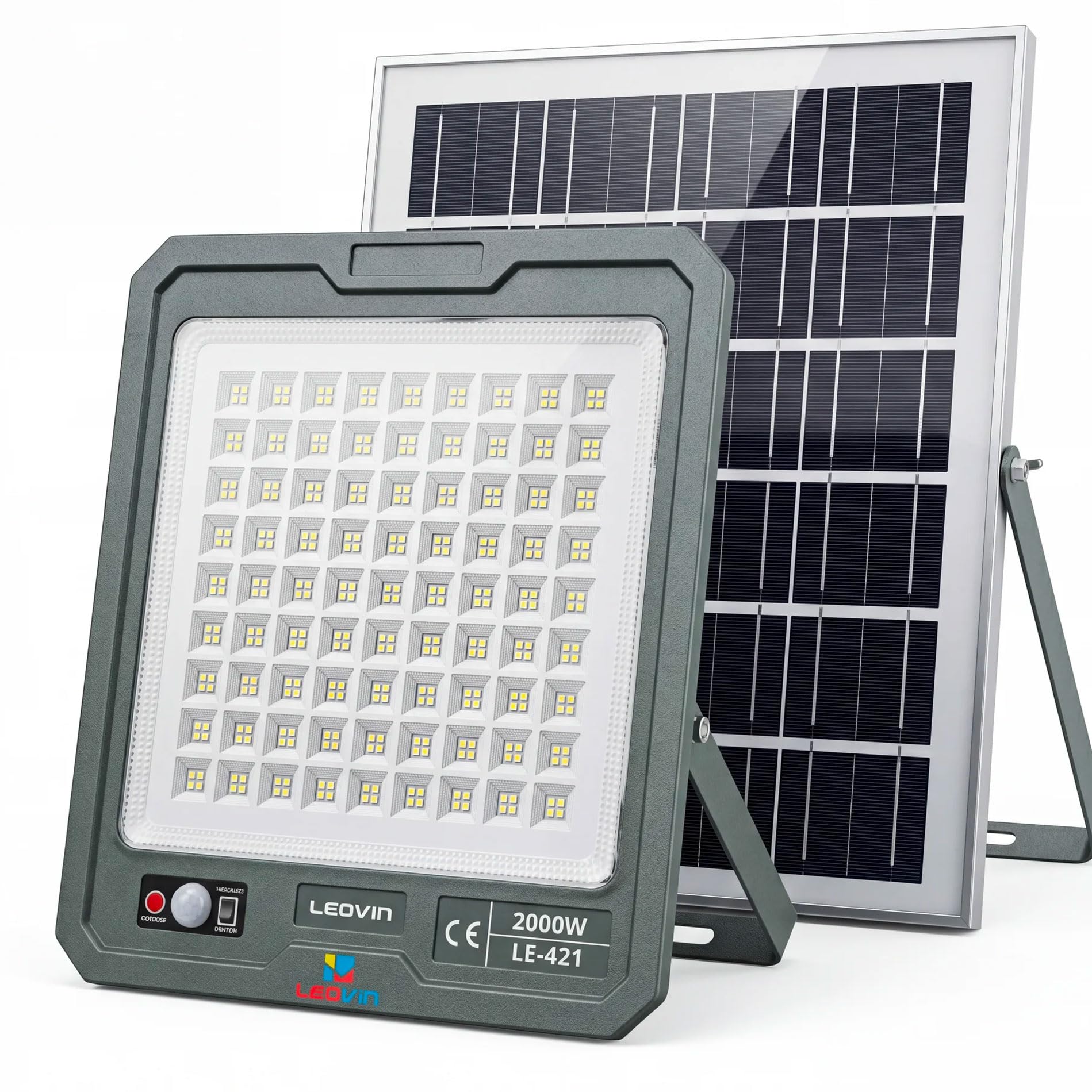 081 Store - Faro Solare LED 2000W con Pannello Solare Esterno 13W, 324 LED Ultra Luminosi, Sensore di Movimento PIR, Telecomando, Batteria 10800mAh, IP66 Impermeabile