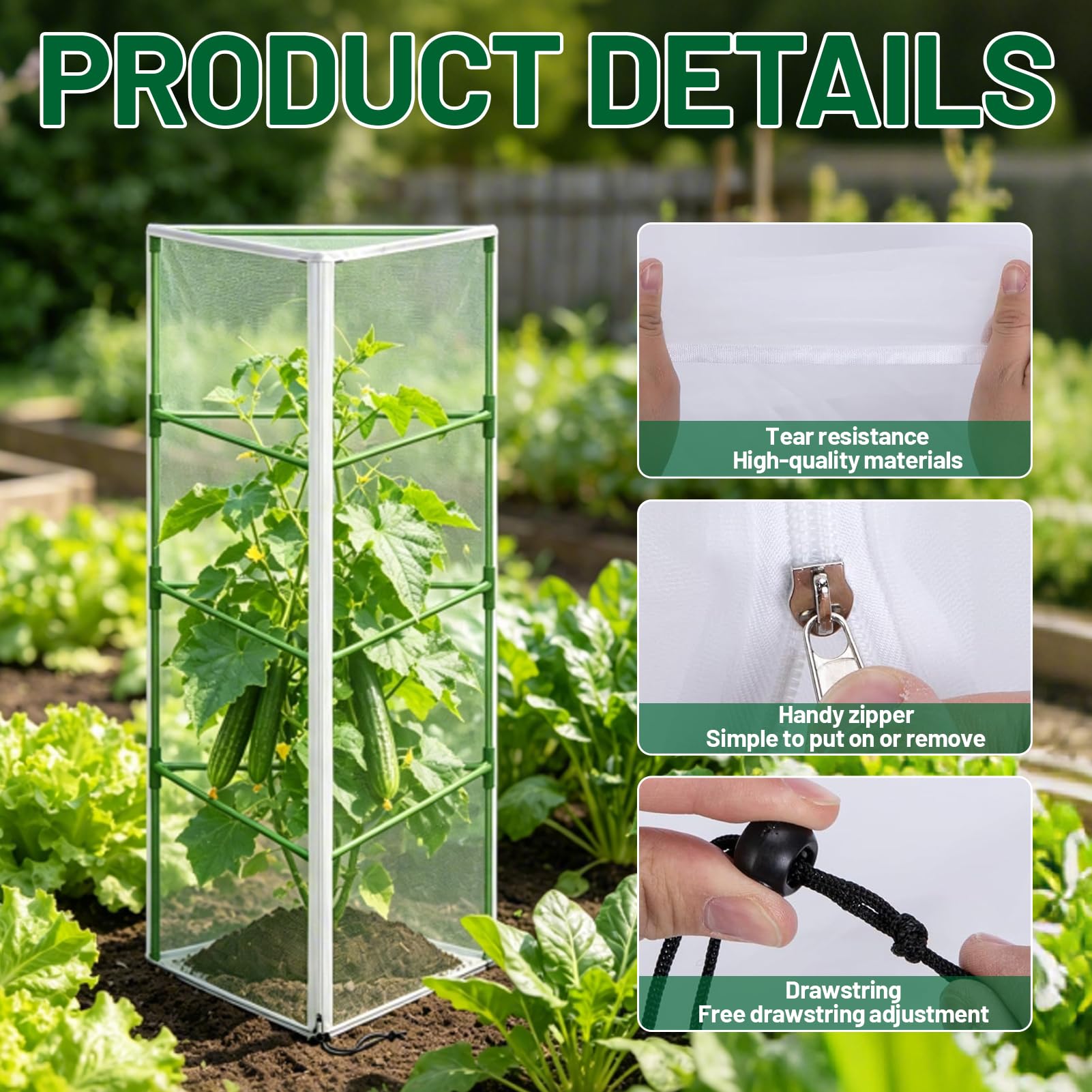 Pflanzenschutznetz für Tomaten & Pflanzen Vogelsicher 150 x 46 cm mit Reißverschluss & Zugband Garten Pflanzenschutz 2 Stück