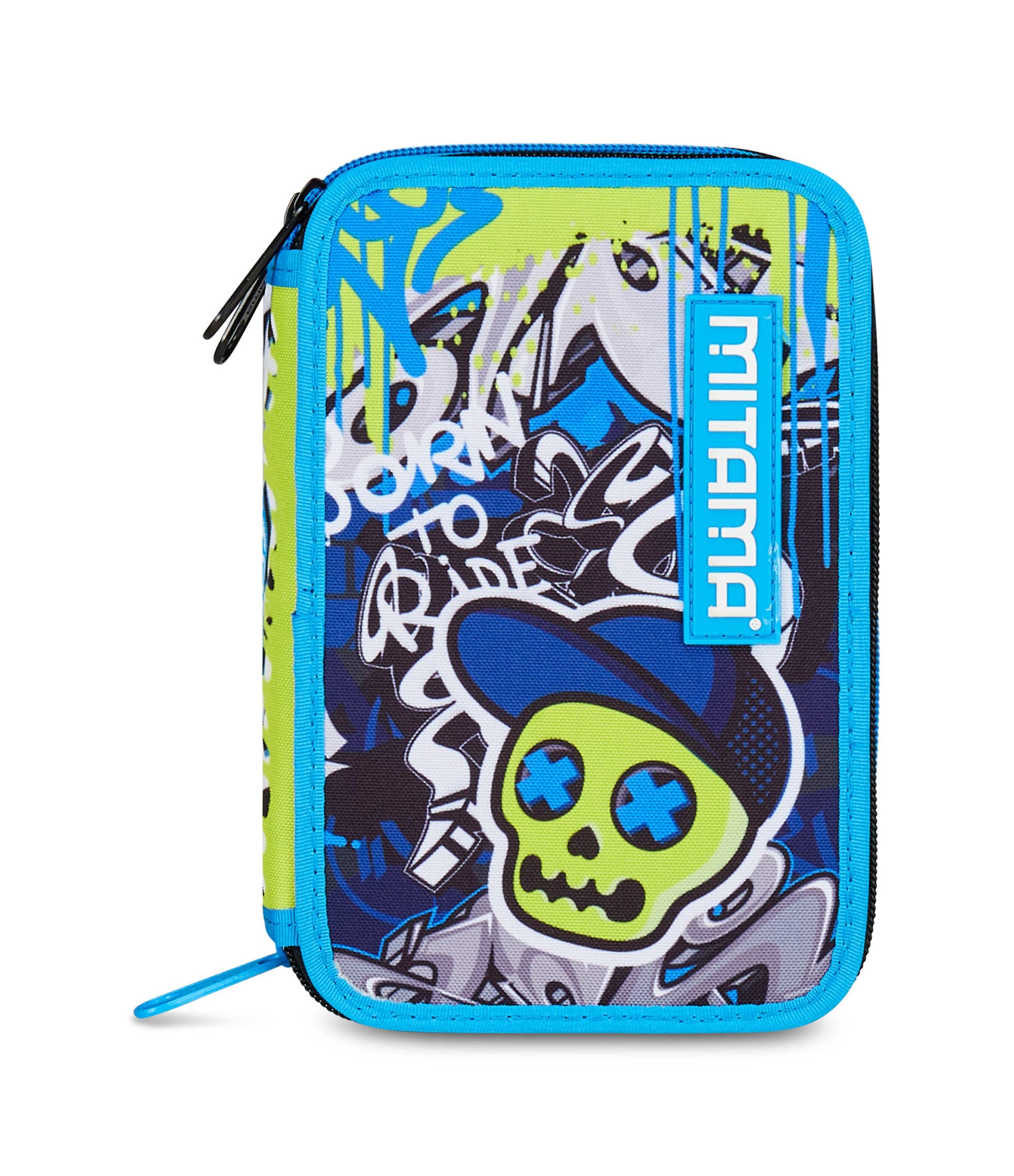 Mitama Astuccio Scuola 3 Scomparti, SCHOOL SKATE, Astuccio attrezzato scuola, 47 pezzi, Per bambini e ragazzi, Scuola e tempo libero
