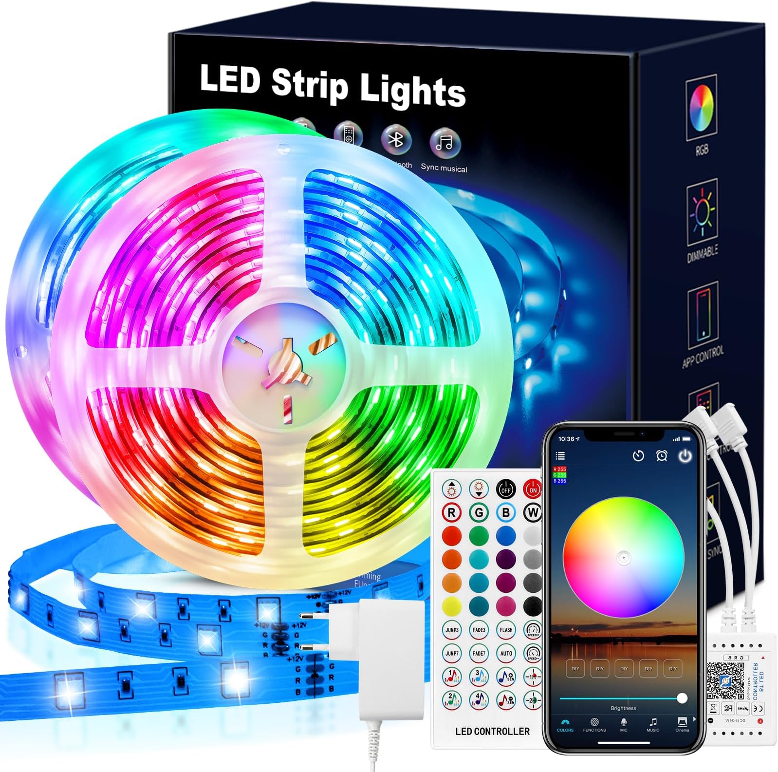 ENERGMiX LED RGB Strip 2m - Komplett Set Mit Fernbedienung & Netzteil, IP65 Wasserdicht