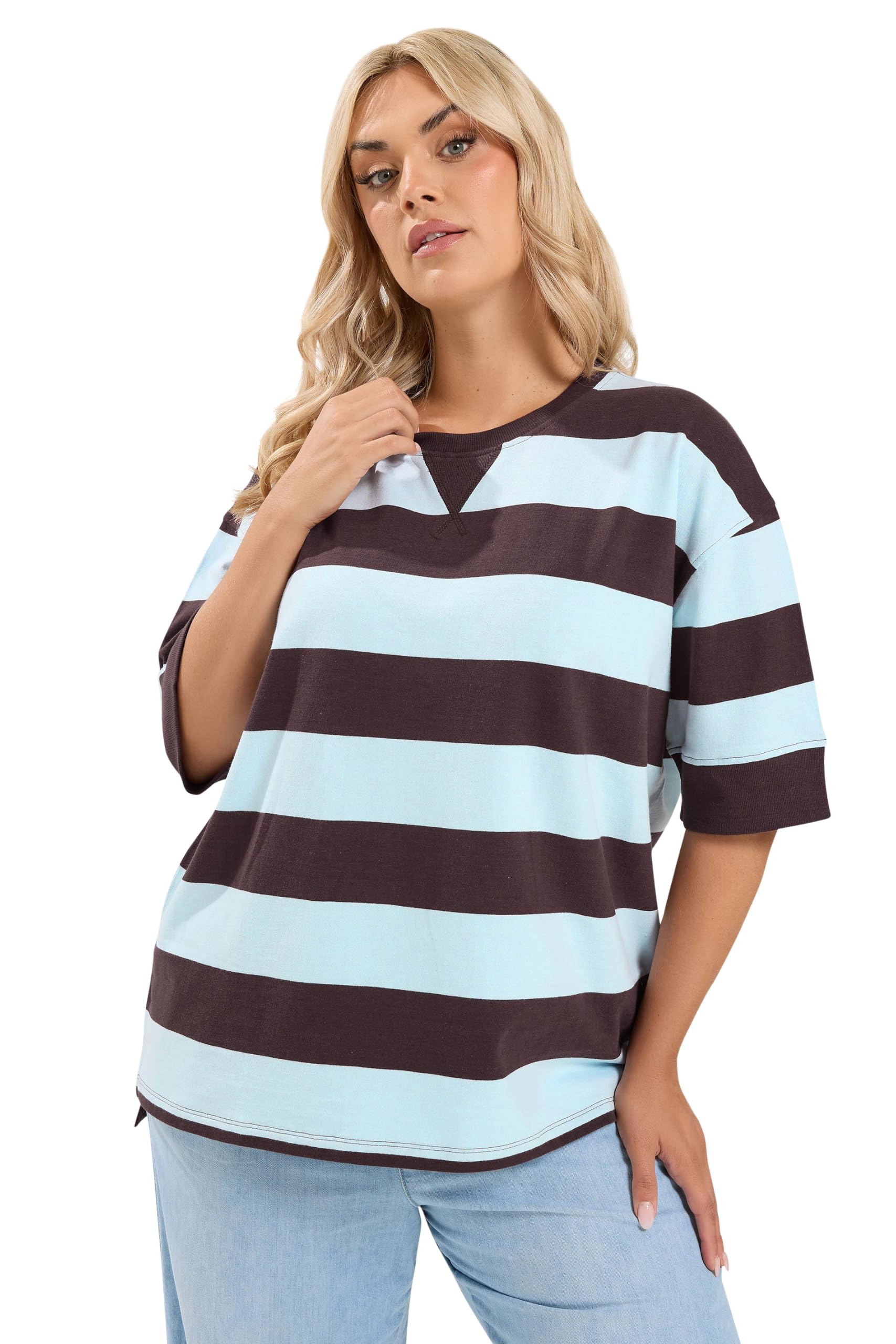 Yours Women's Stripe Heavyweight T-Shirt in Chocolate | Size: 22-24
