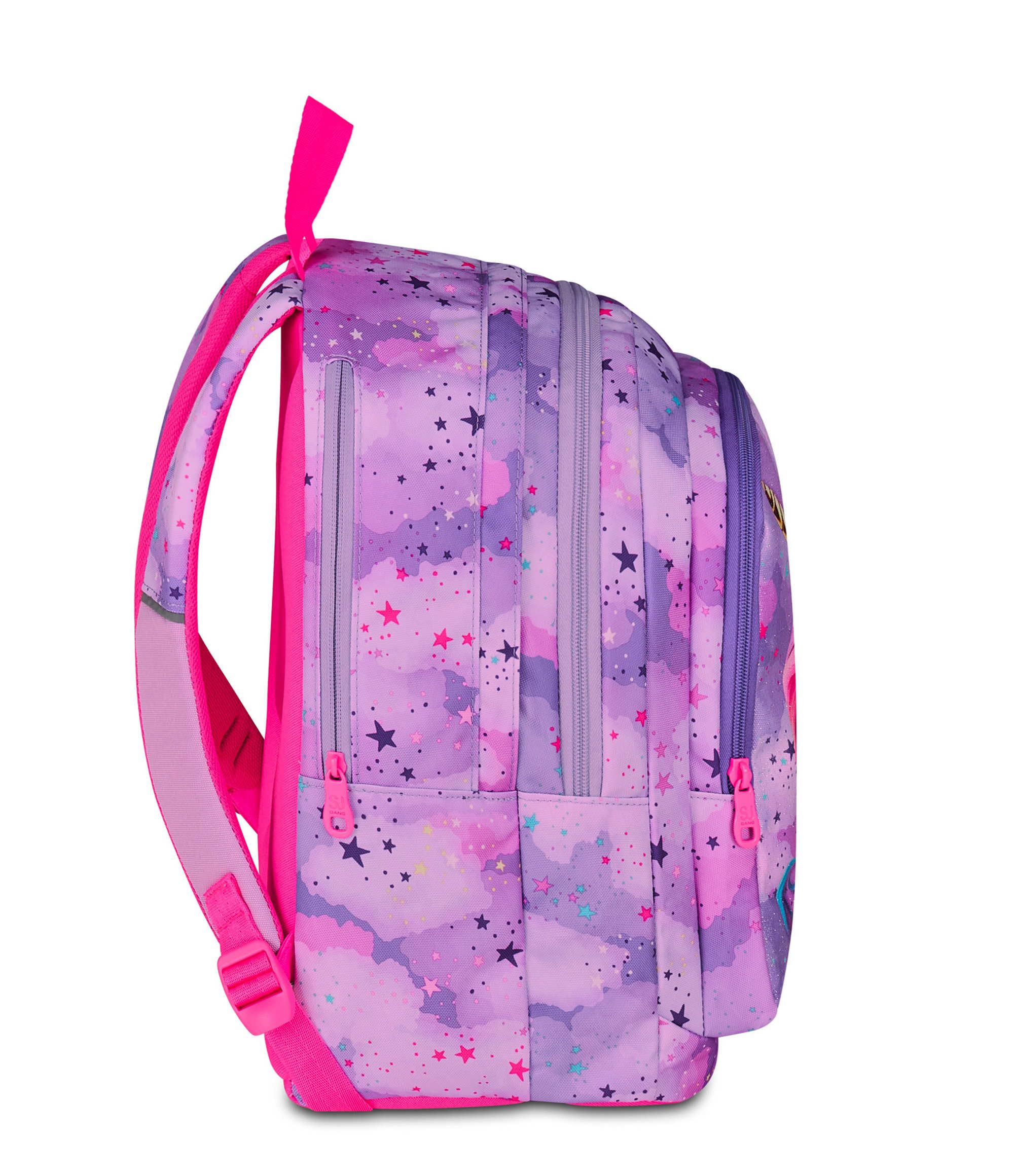 SJ GANG STYLE JAM GANG Zaino Scuola Advanced, Fucsia, Maxi Ali Estraibili, Doppio Scomparto e Tasca per Borraccia, 29 L, Zaino Scuola Elementare, Zaino Bambina