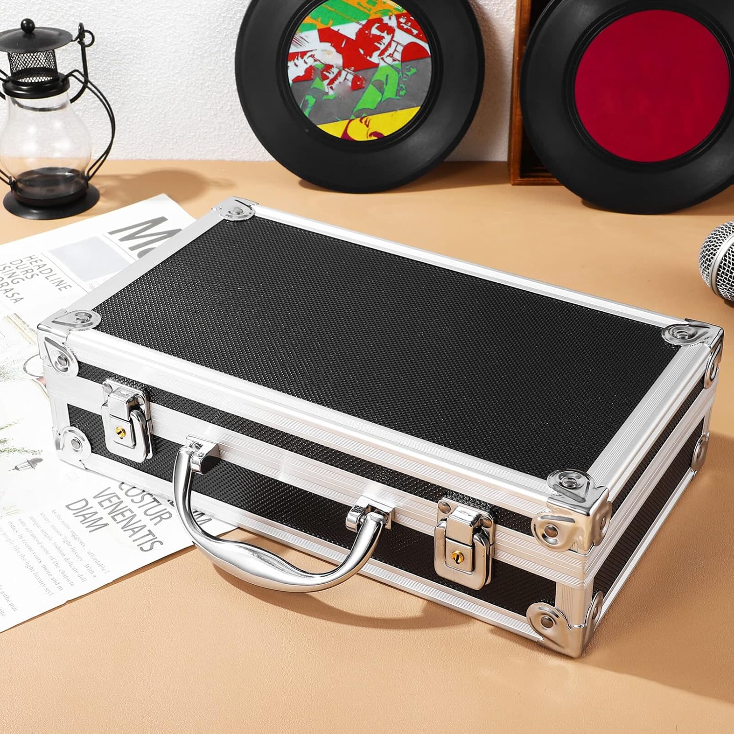 ERINGOGO Hard Shell Microphone Case - 12inch Lock Metal Briefcase with DIY Customizable Foam, Padded Hard Aluminum Carrying Case, Universal Microphone Case for Wireless Mic/Laptop/Flight/