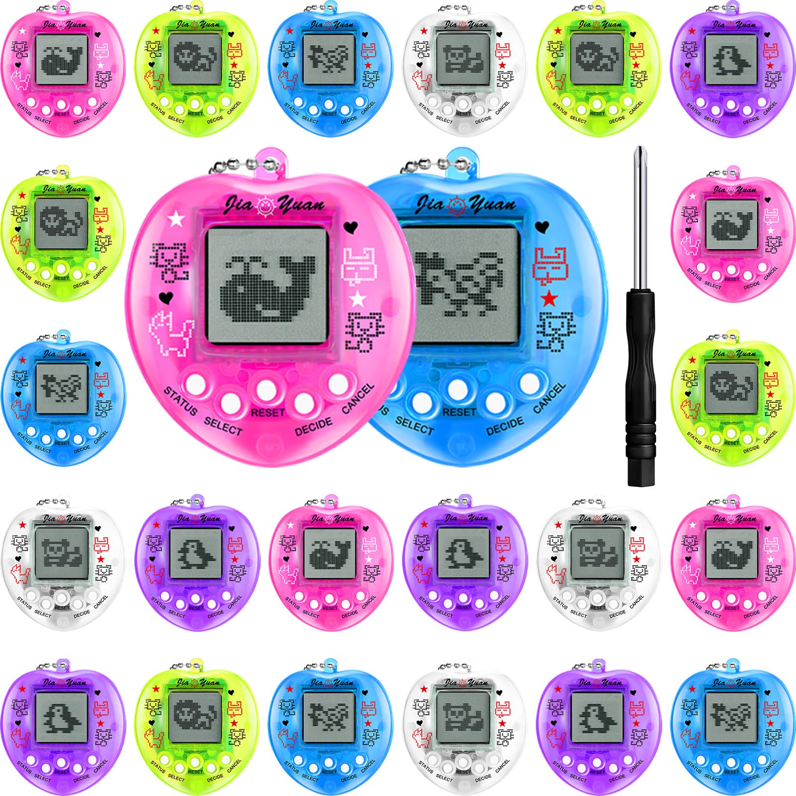 Sosation24 Pcs Virtual Electronic Digital Pets Keychain for Kid Teen Small Toys for Easter Egg Fillers Goodie Bags Stuffers Party Favors Bulk Retro Handheld Nostalgic 90s Pets Game Gift Bulk(Stylish)