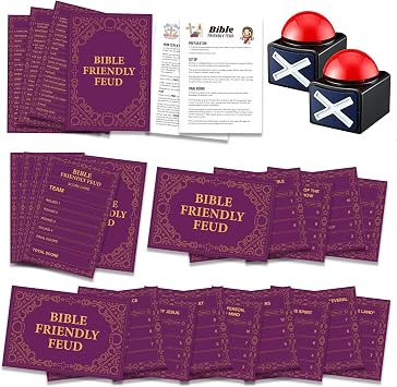 Bible Friendly Feud Game with 2 Buzzers Set, Bible Game Supplies Set, Church Feud Quiz, Games for Church Group - BISC006B