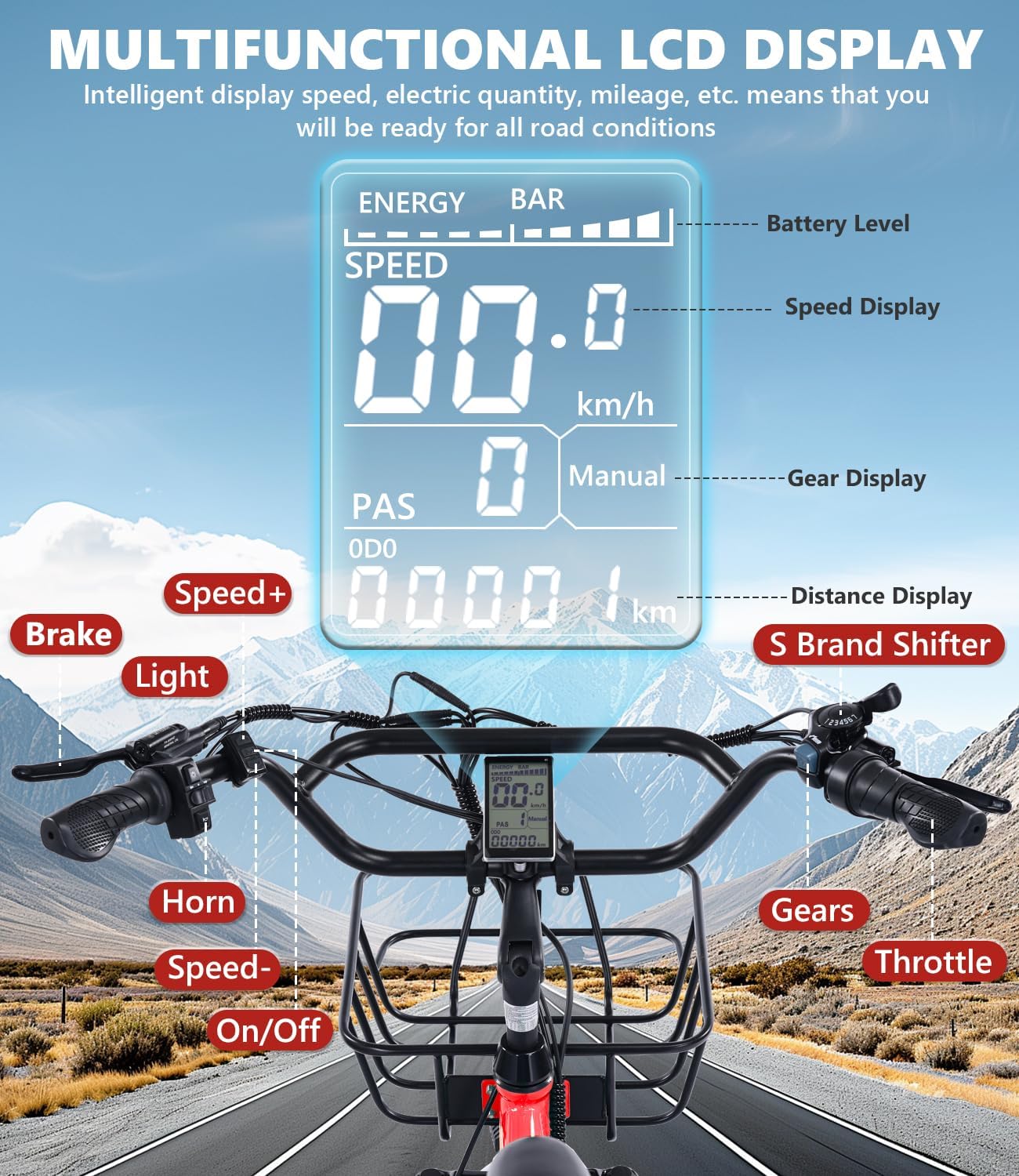 Two Seater Electric Tricycle for Adults Peak 1350W 48V20Ah Etrike 20"x4" Fat Tire Electric Trike 3-Wheel Folding Electric Tricycle Large-Capacity Bike Basket