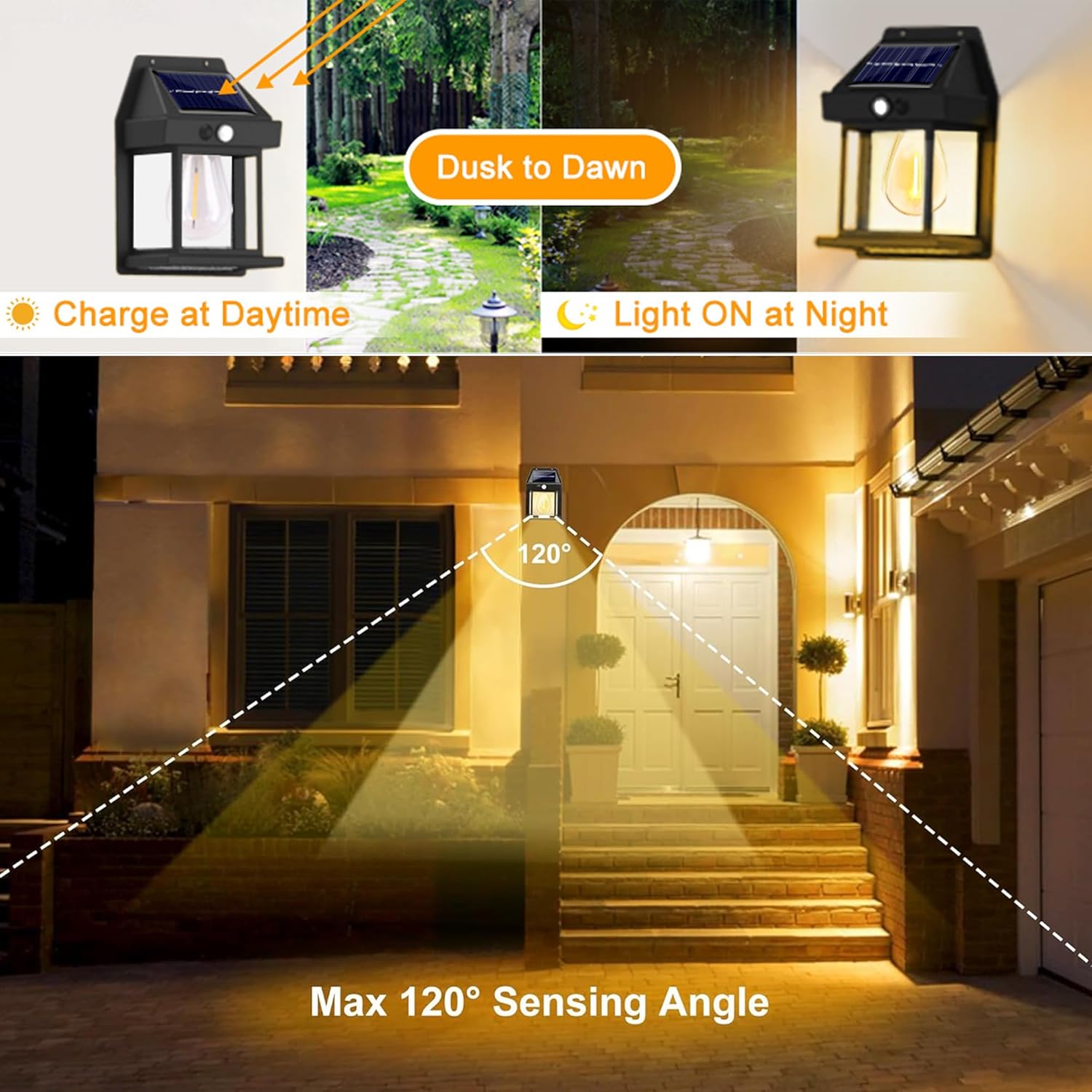 Joomer Solar Wall Lights Outdoor 2PACK,Solar Wall Lantern with 3 Modes & Motion Sensor,Dusk to Dawn Porch Lights Fixture,Waterproof Exterior Lighting with Clear Panel for Entryway Front Door