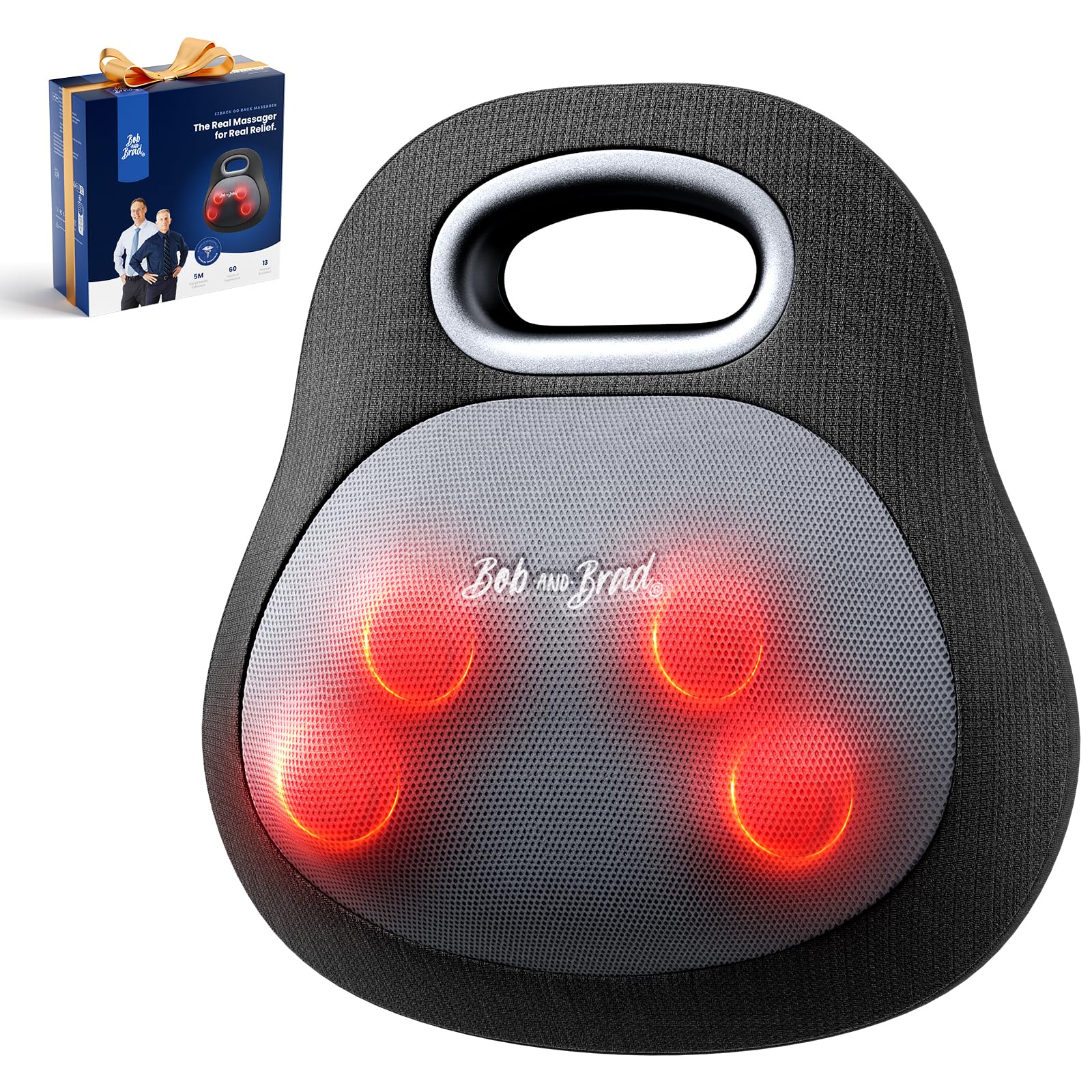 BOB AND BRADEZBack Go Cordless Back Massager with Heat for Pain Relief Deep Tissue, Rechargeable 4D Kneading Shiatsu Back and Neck Massage Pillow with Handle Relaxation at Office Home for Women MenClimatePartner certified