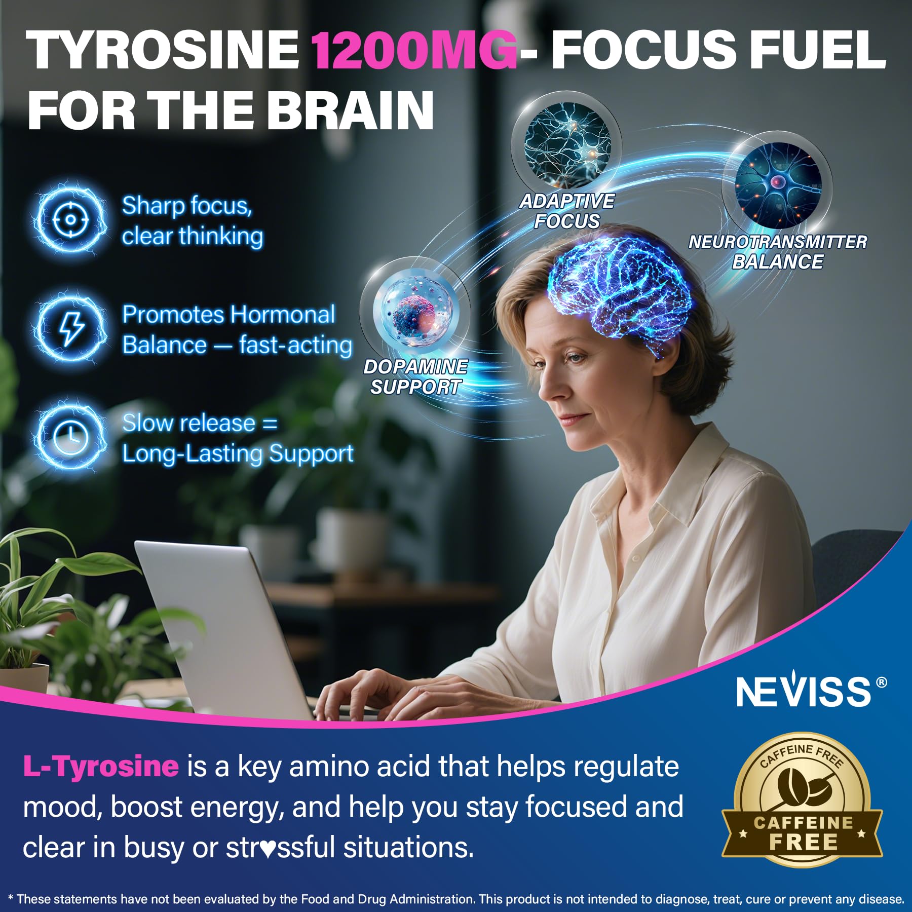 NEVISS L Tyrosine Gummies 1200mg Plus GABA L-Theanine 200mg for Adults — Amazon image 3