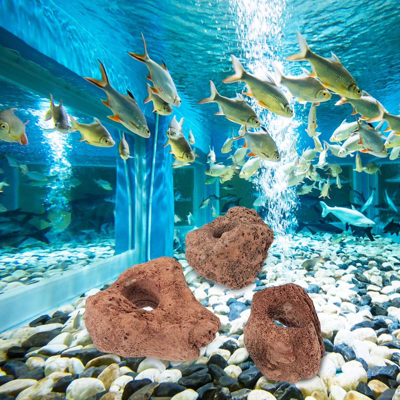 Housoutil 10Pcs Volcanic Rock Aquarium Stones Fish Shelter Cave for Freshwater and Saltwater Fish Tank Habitat Decoration 2.56X2.56X1.97In - Image 2