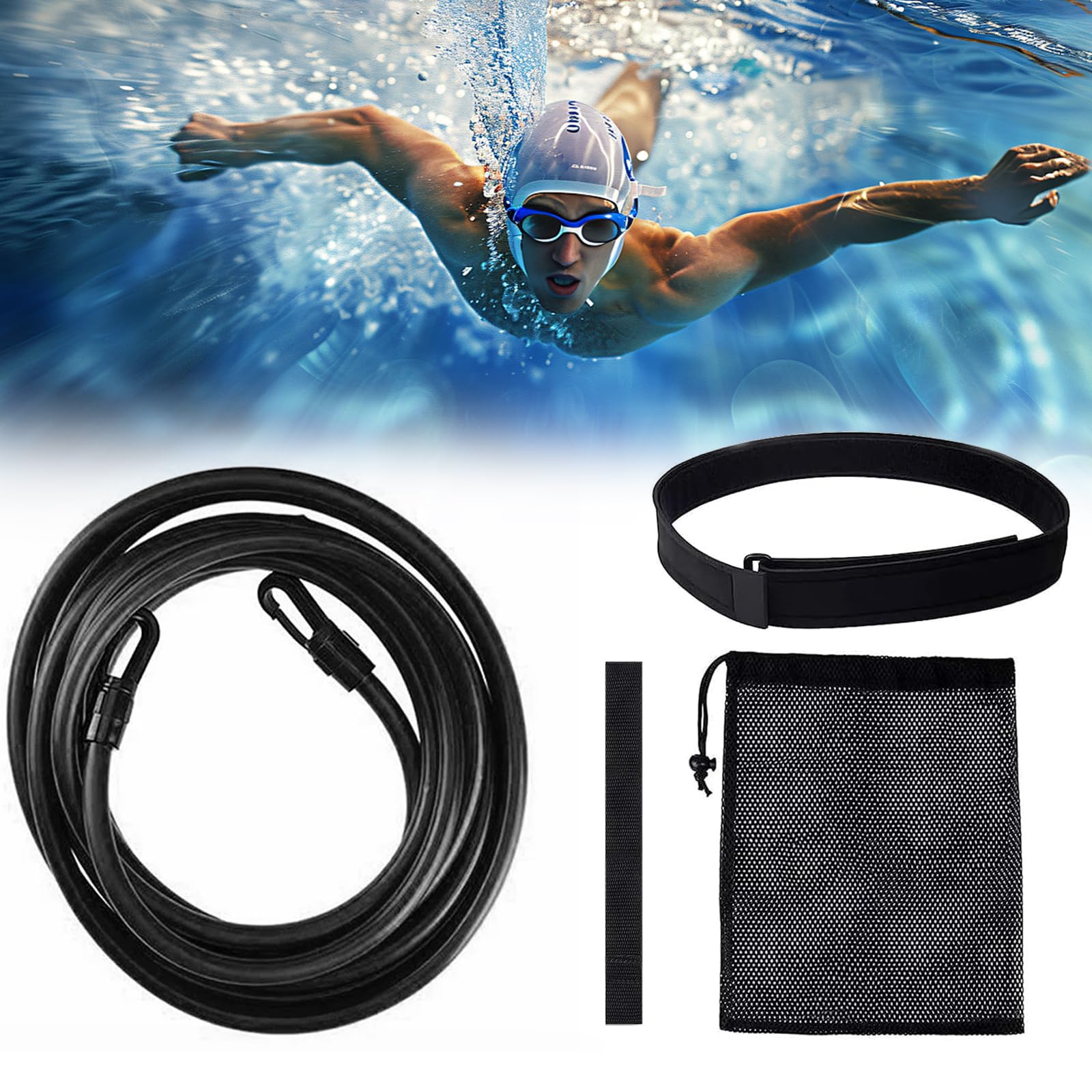Bavooty Schwimmgurt für Pool,Einstellbare Schwimmwiderstand Gürtel,Schwimmtrainer Gürtel,Schwimmhilfe Erwachsene Pool,Einstellbare Schwimmseil,Geeignet für alle Arten von Schwimmtraining
