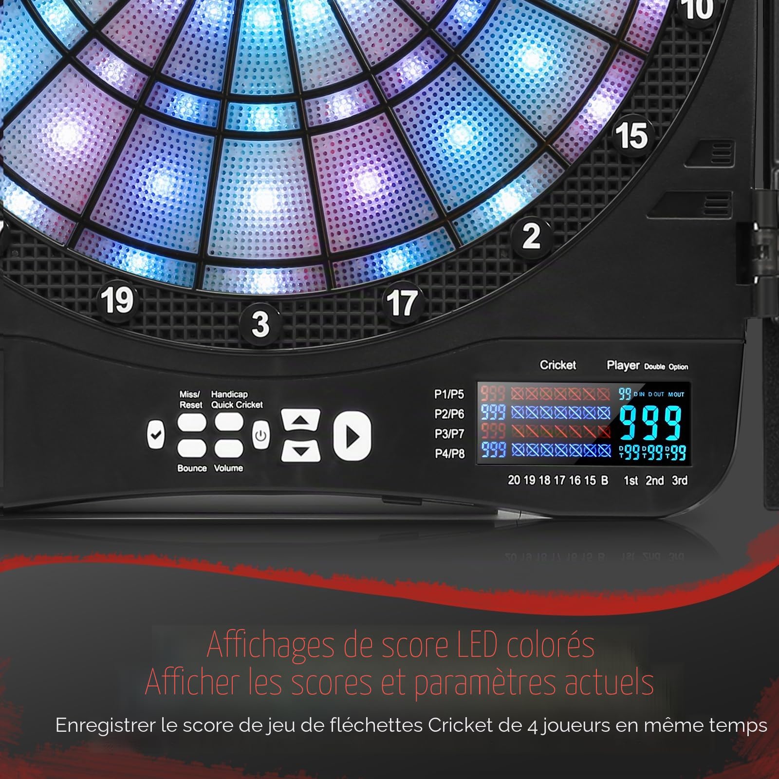 Cible de fléchettes électronique, cible lumineuse pour adultes et enfants, 48 jeux avec 315 variantes à pointe souple avec 6 fléchettes, 100 pointes souples